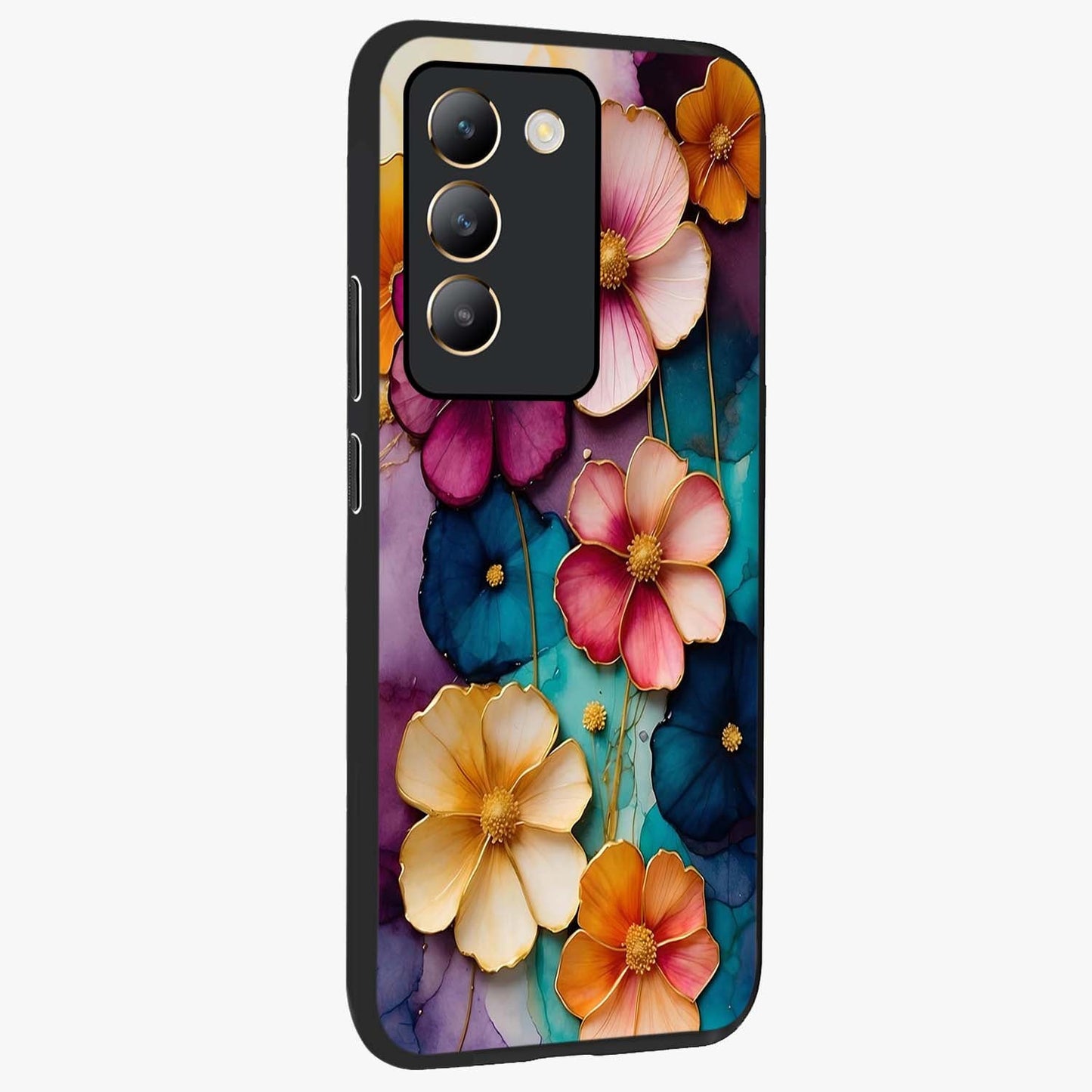 Artlyn Grace Flower Pattern Glass Case upright view showcasing graceful floral artwork with aesthetic botanical style.