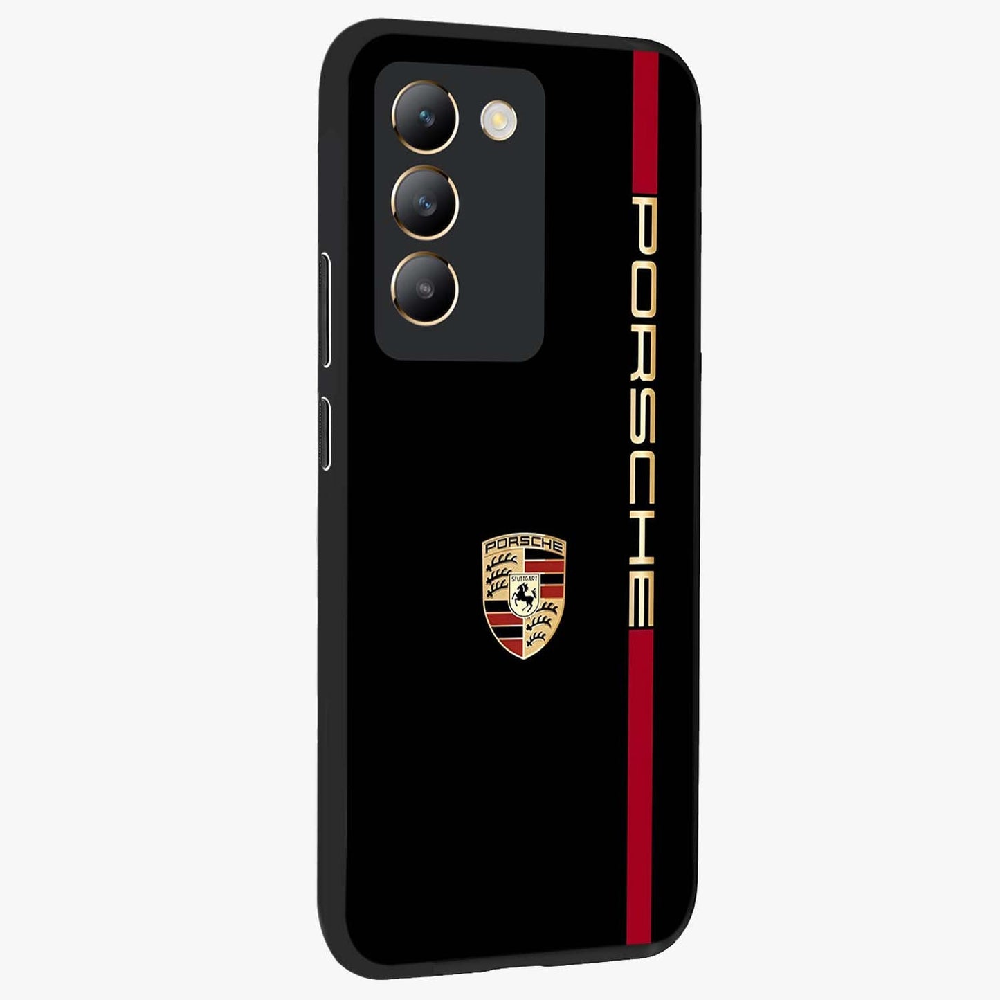 Black Minimal Porsche Glass Case upright view showcasing stylish automotive artwork with bold minimal theme.
