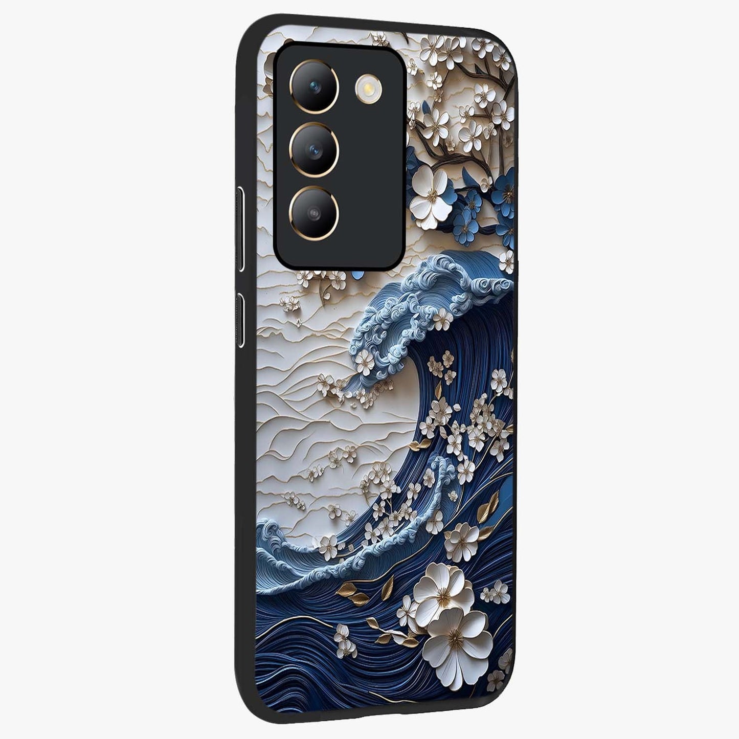 Floral Wave Origami Glass Case upright view showcasing creative floral origami artwork with artistic decorative theme.