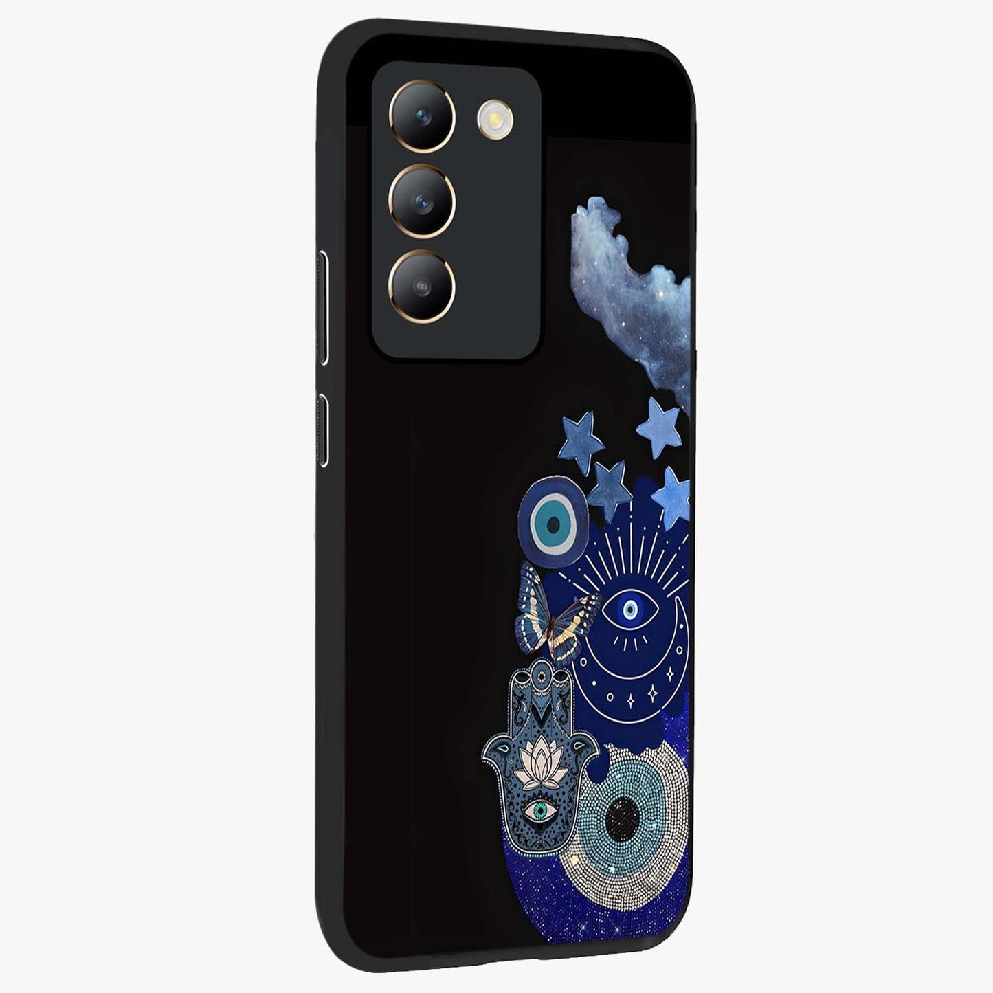 Galactic Charm Cluster Glass Case upright view showcasing glowing cosmic charm artwork with magical celestial style.