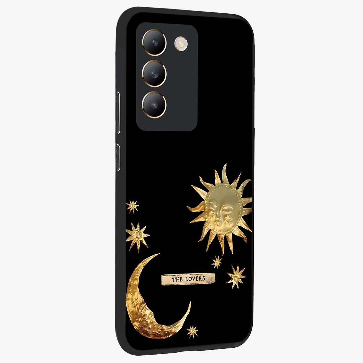 Gold Sun Blush Glass Case upright view showcasing glowing sun artwork with elegant celestial theme.