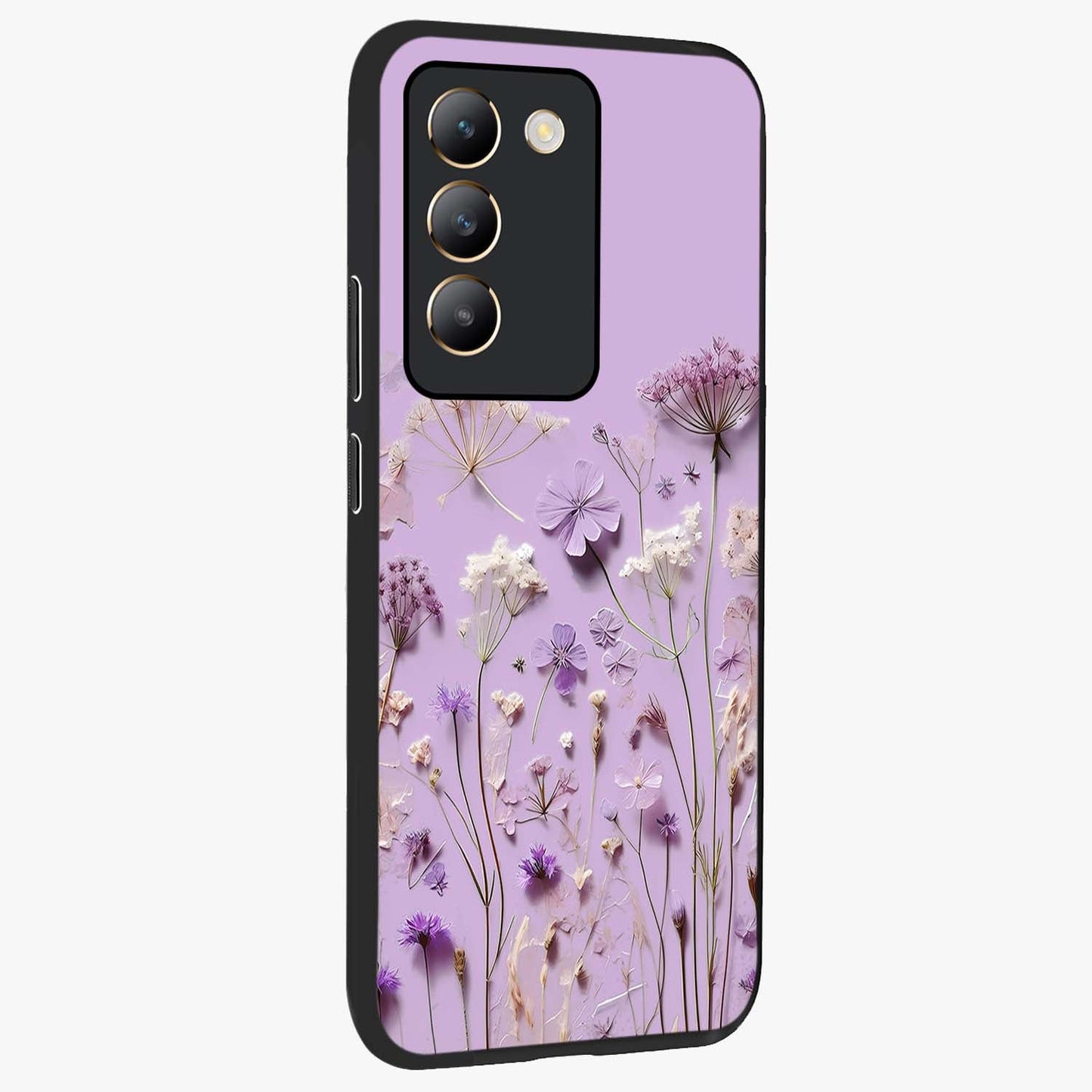 Lavender Blossom Dream Glass Case upright view showcasing delicate lavender blossom artwork with peaceful floral theme.