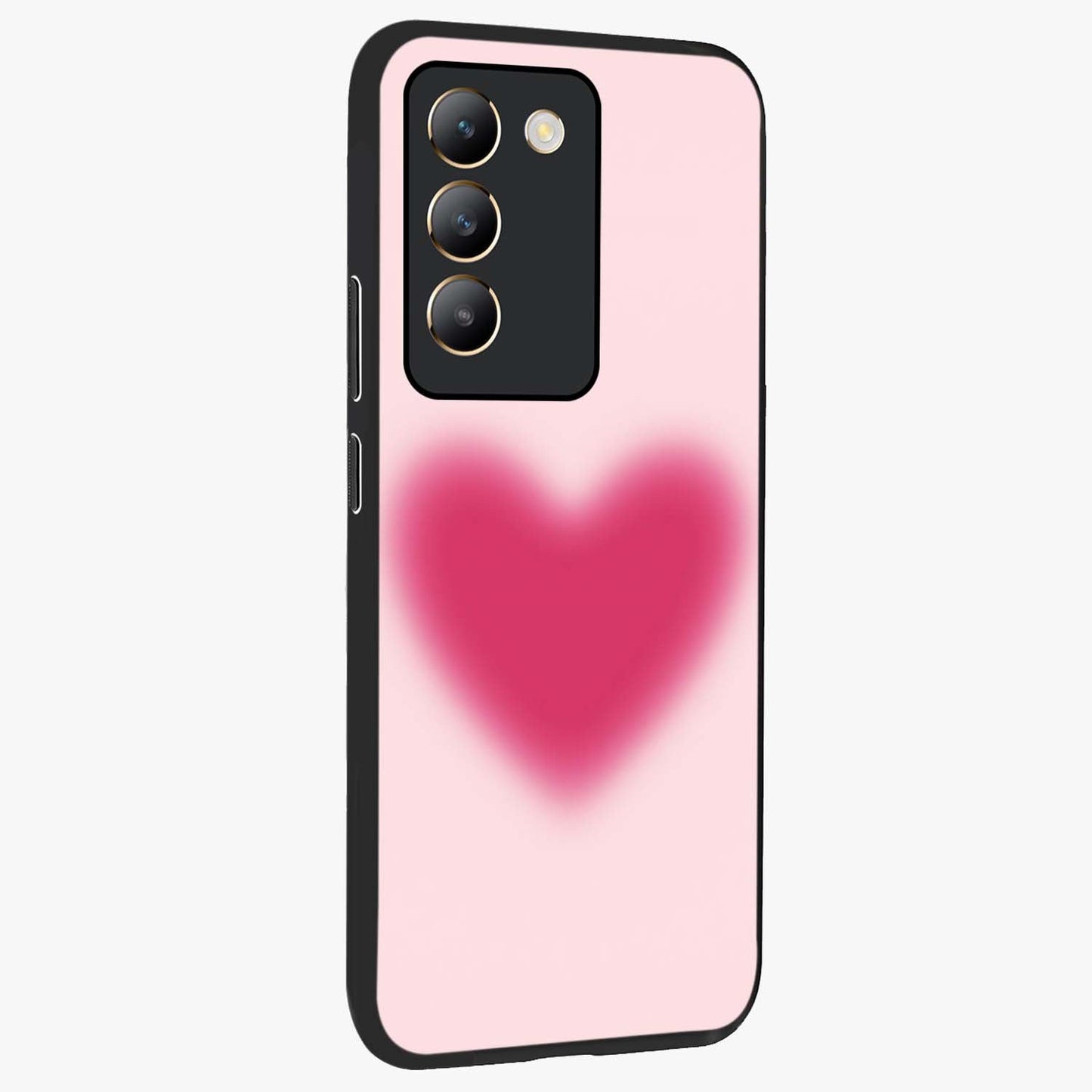 Pink Aura Heart Glass Case upright view showcasing romantic heart artwork with soft pastel theme.