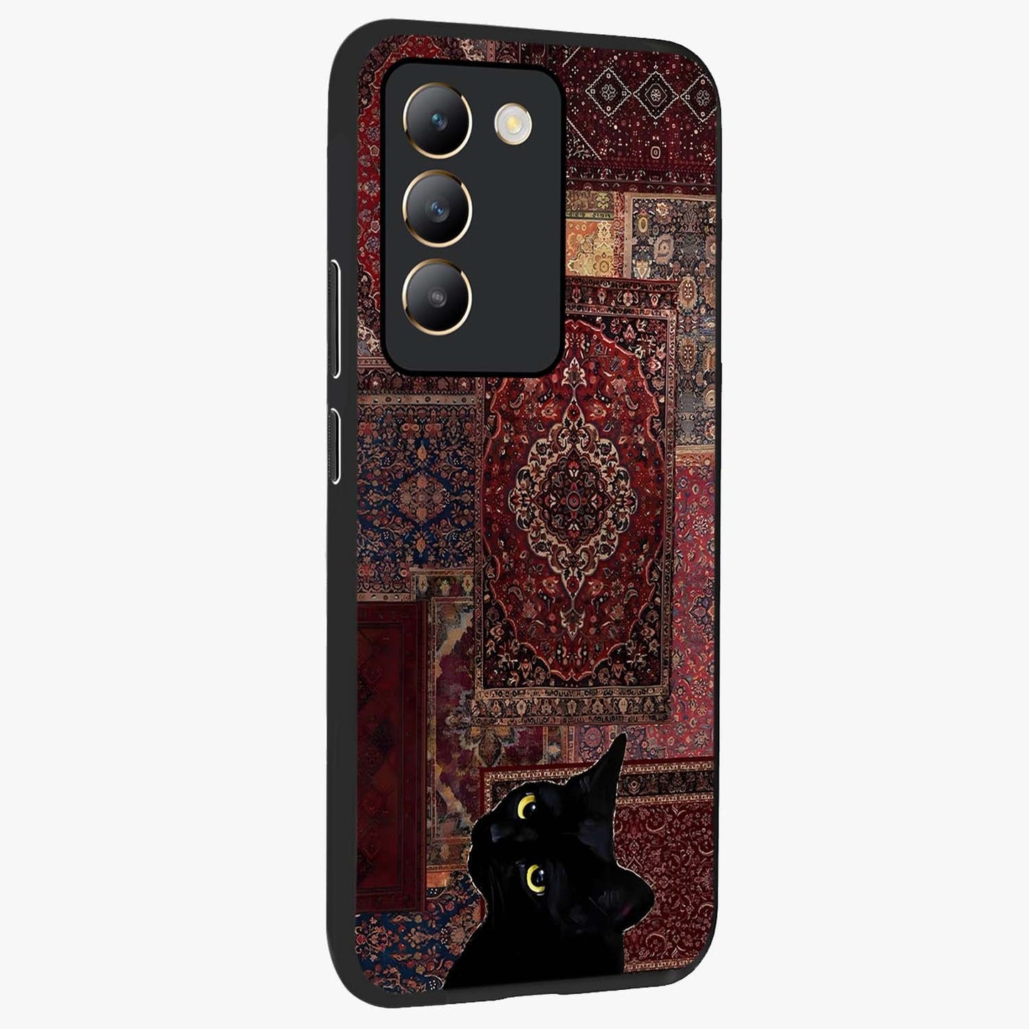 Regal Magic Cat Apple Glass Case upright view showcasing charming cat artwork with playful magical theme.
