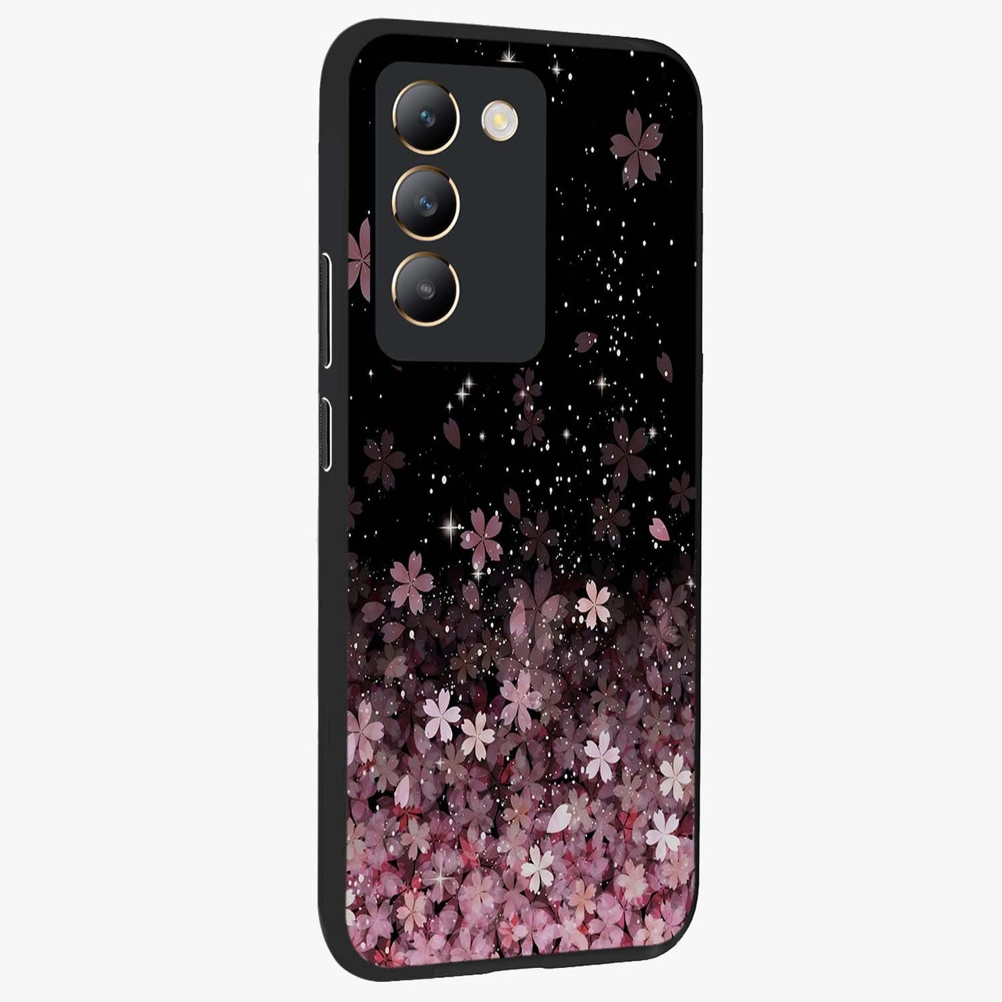 Small Starry Flowers Glass Case upright view showcasing charming floral artwork with dreamy starry theme.