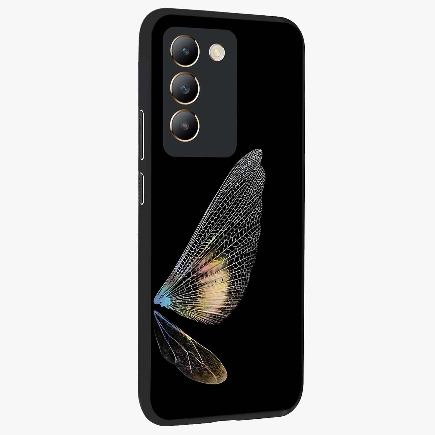 Whispers Of Wings Glass Case upright view showcasing elegant wing artwork with light airy theme.