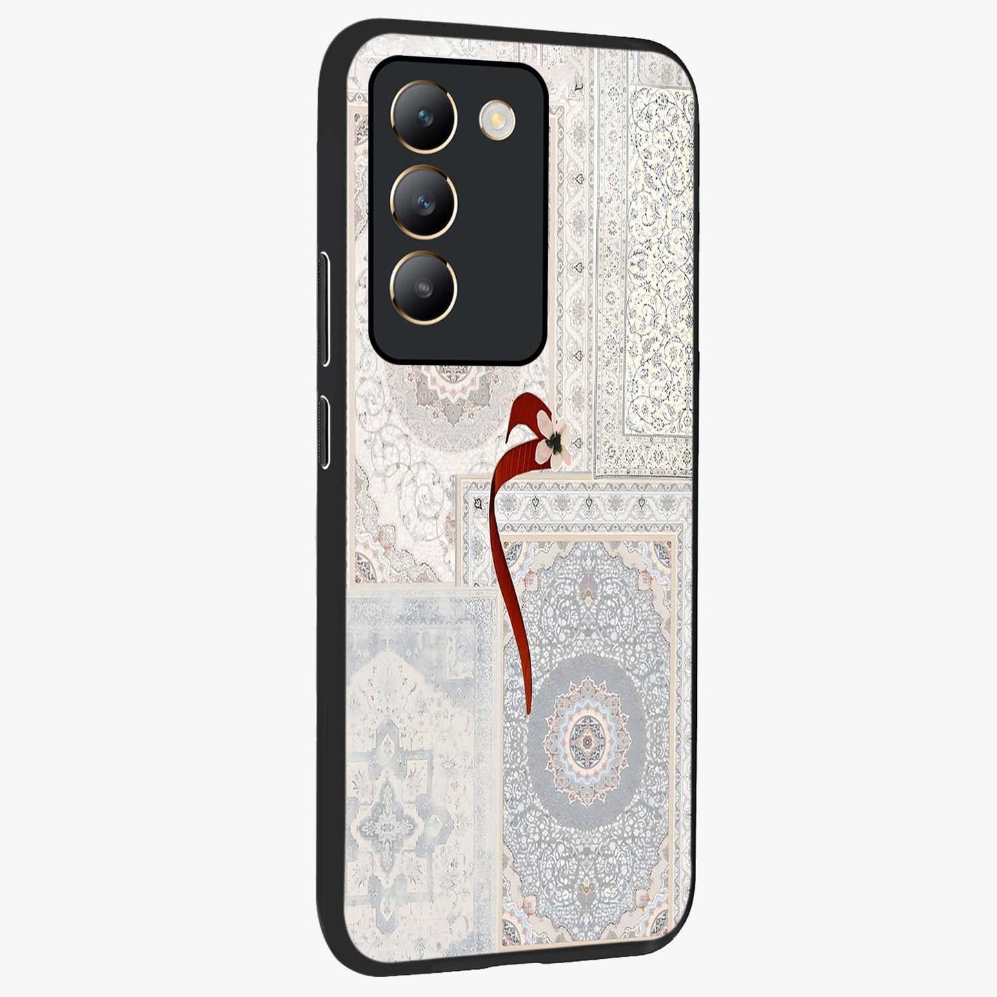 White Aesthetic Bow Glass Case upright view showcasing delicate ribbon bow artwork with cute minimalist theme.