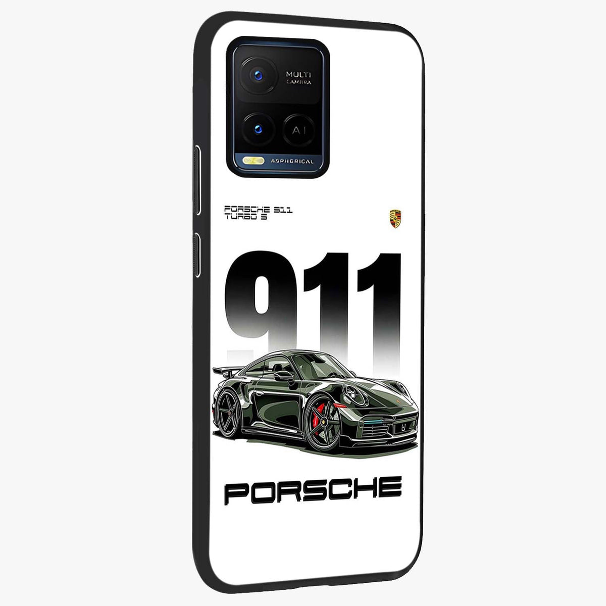 911 Turbo Dominance Glass Case upright perspective showcasing powerful racing design and modern automotive aesthetic.