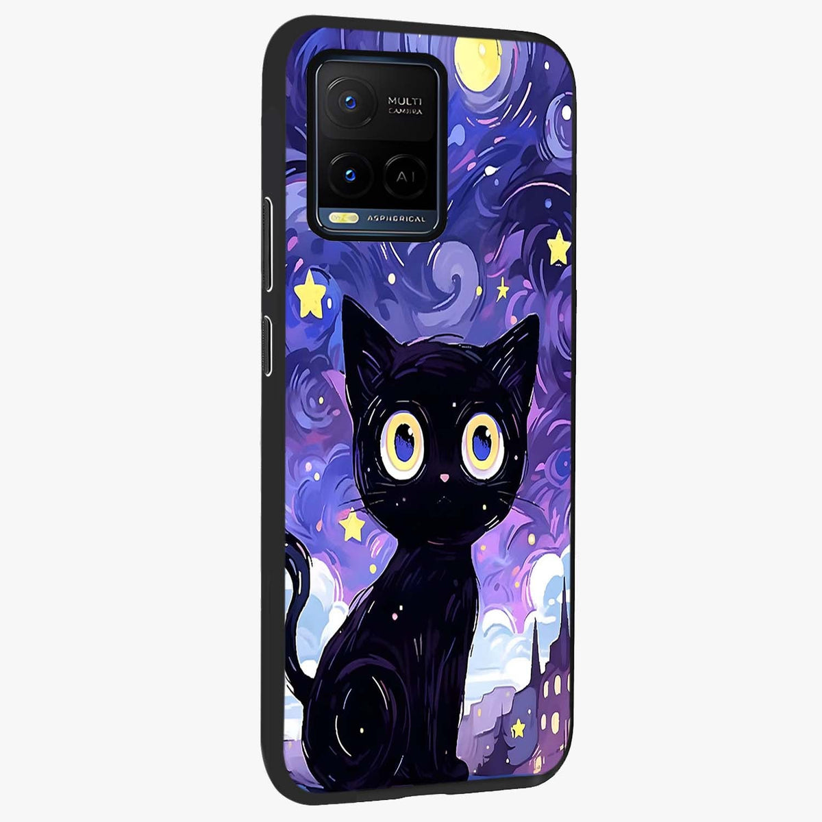 Abstract Cat Art Glass Case upright view showcasing creative feline illustration and aesthetic artistic style.