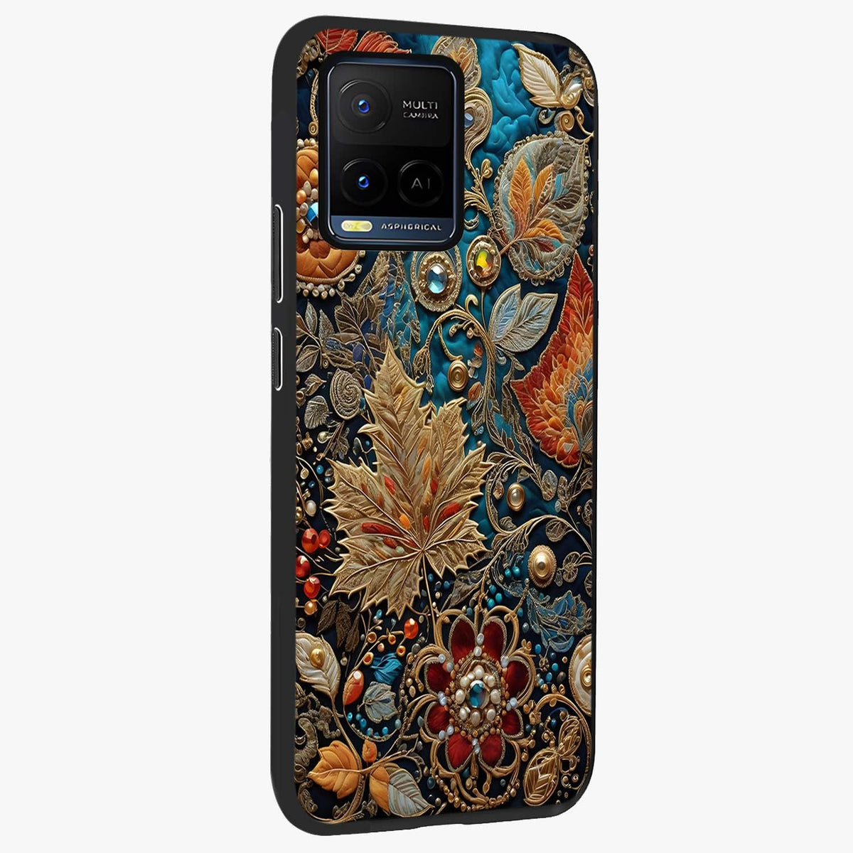 Royal Jewel Garden Glass Case upright view showcasing rich floral artwork with luxurious garden theme.