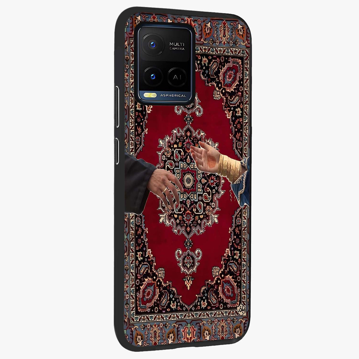 Royal Touch Reach Glass Case upright view showcasing stylish royal inspired artwork with graceful theme.