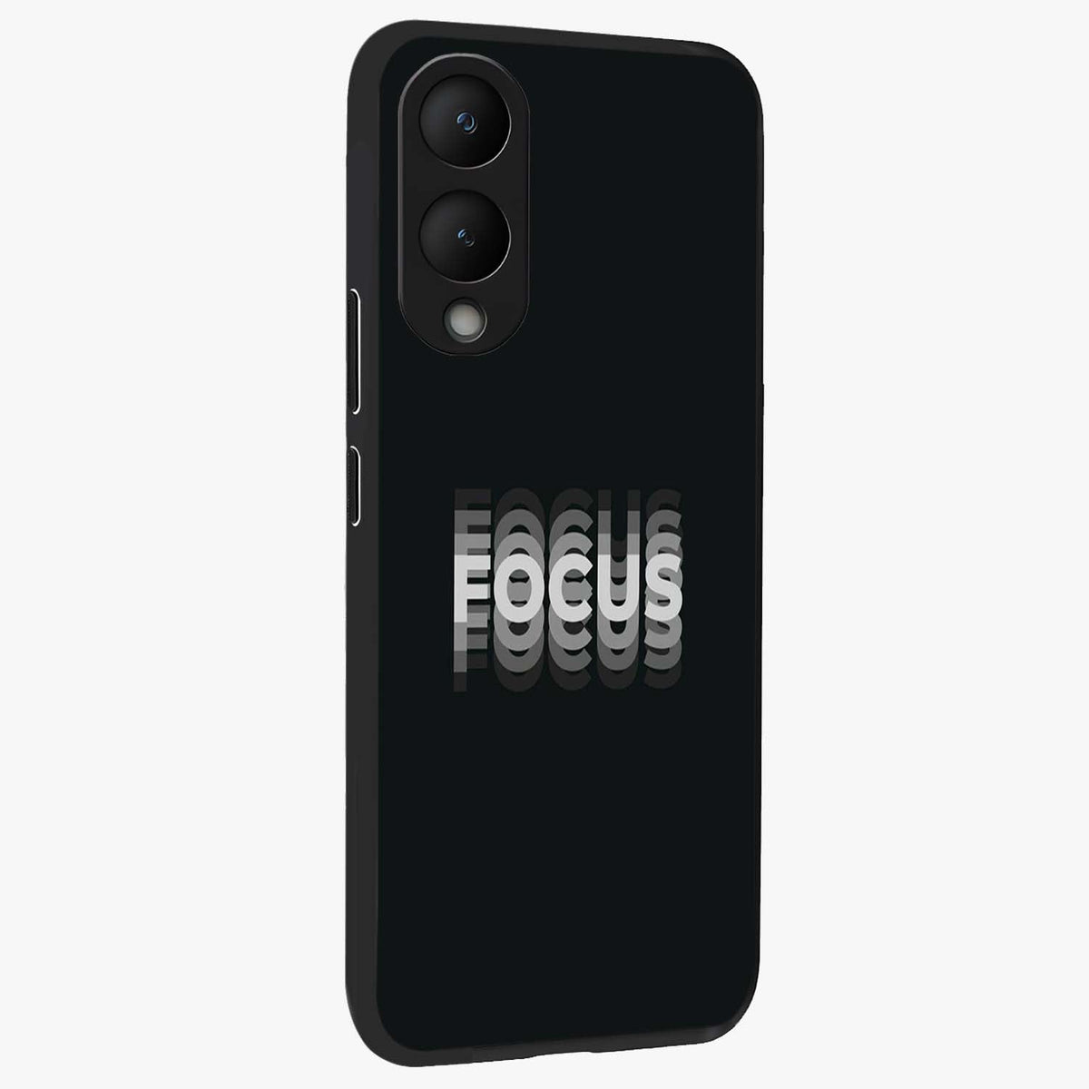Focus Mode On Glass Case upright view showcasing strong typography statement with sleek motivational theme.