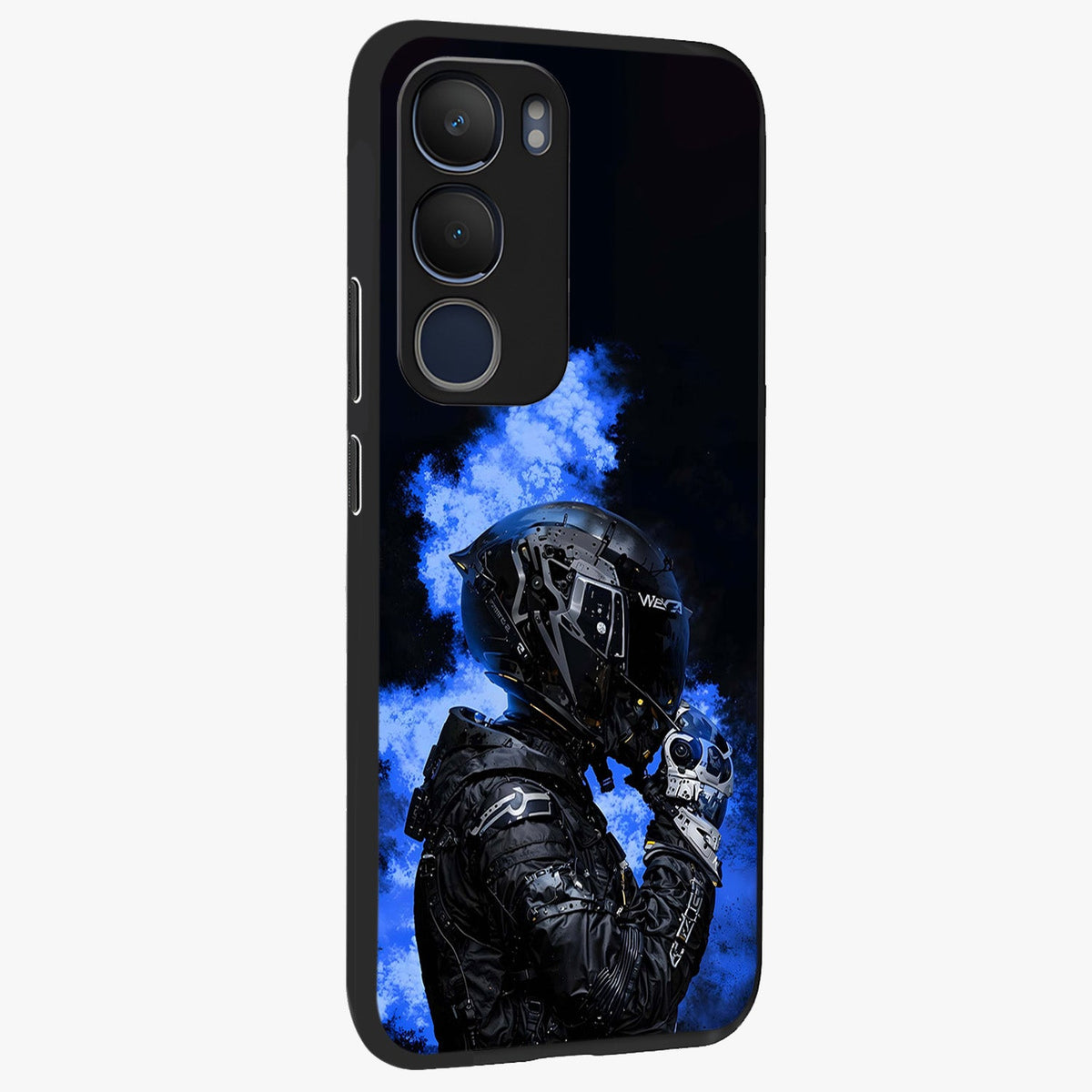 Cyber Sentinel Protocol Glass Case upright view showcasing advanced cyber sentinel artwork with futuristic tech theme.