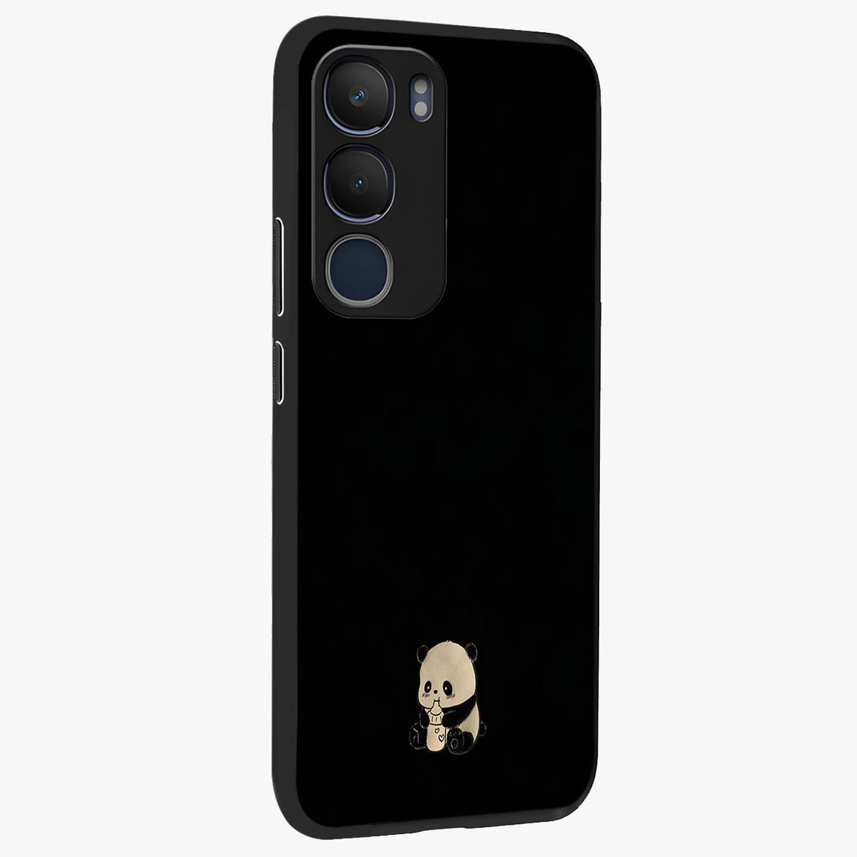 Midnight Panda Love Glass Case upright view showcasing charming panda artwork with playful romantic theme.