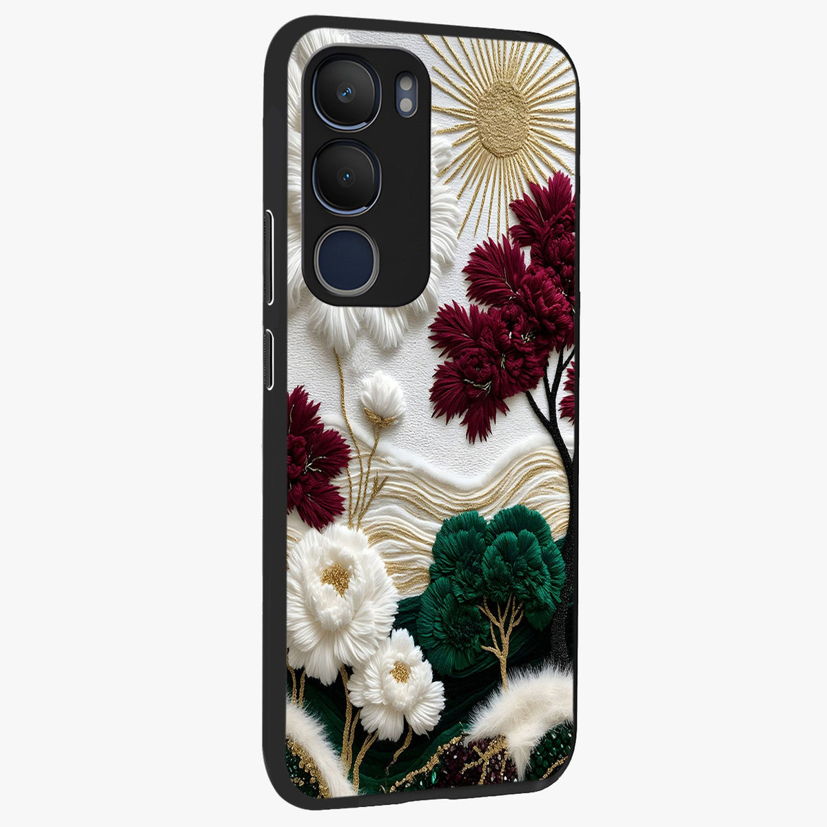 Radiant Bloom Elegance Glass Case upright view showcasing decorative flower artwork with refined botanical theme.