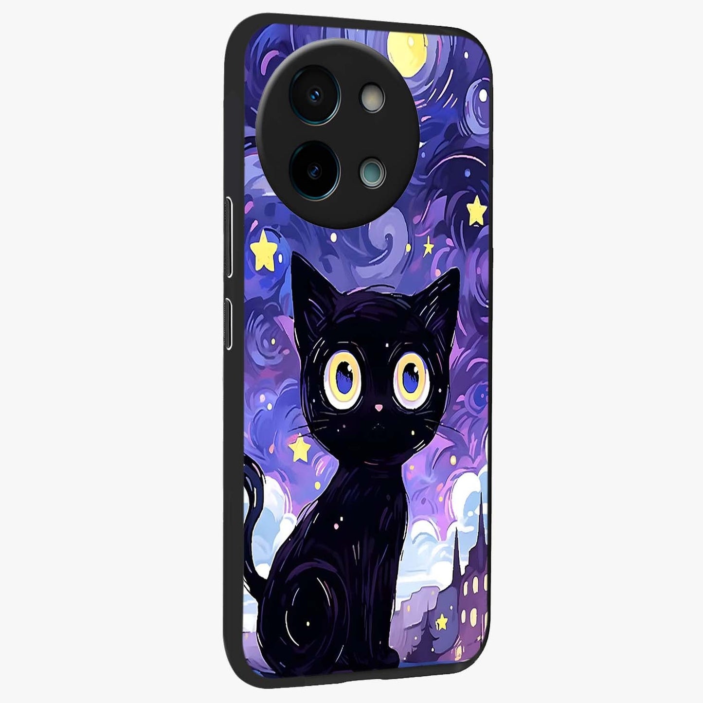 Abstract Cat Art Glass Case upright view showcasing creative feline illustration and aesthetic artistic style.