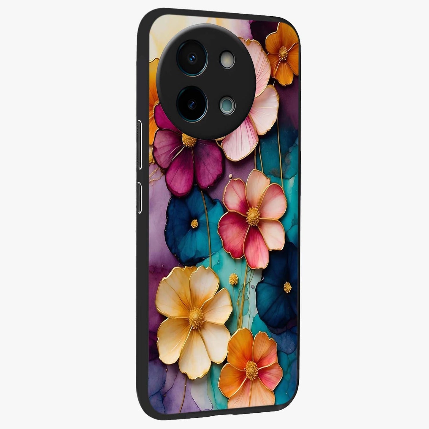 Artlyn Grace Flower Pattern Glass Case upright view showcasing graceful floral artwork with aesthetic botanical style.