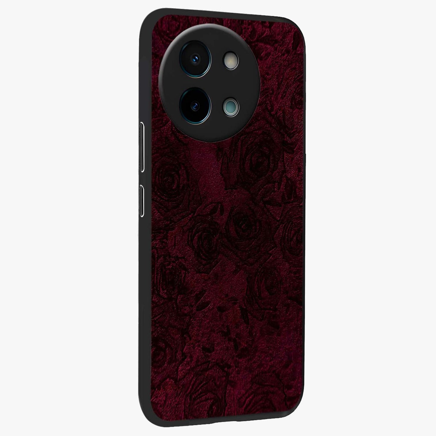 Crimson Fade Flow Glass Case upright view showcasing dynamic crimson flow artwork with stylish abstract theme.