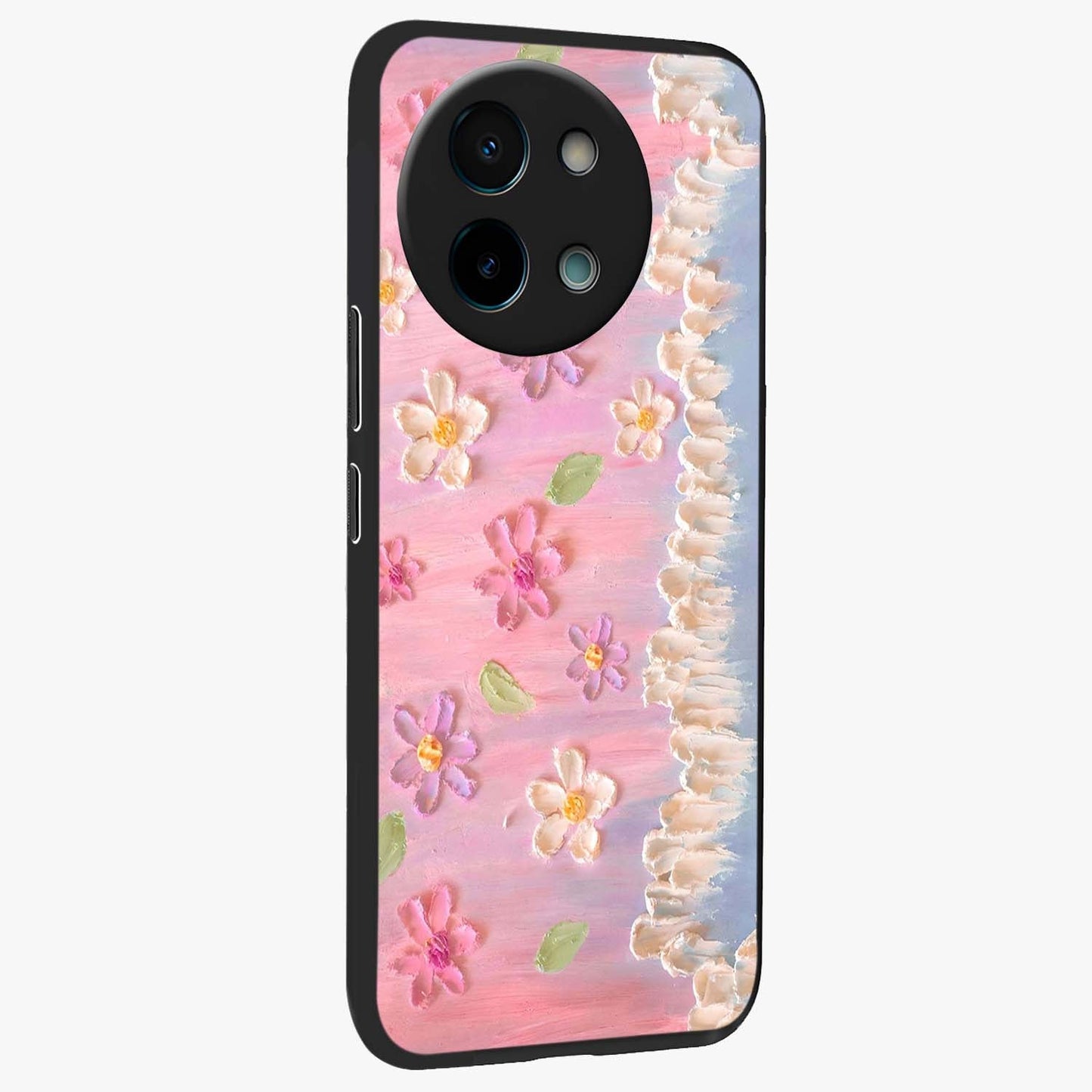 Dreamy Painted Garden Glass Case upright view showcasing vibrant floral garden artwork with artistic nature theme.