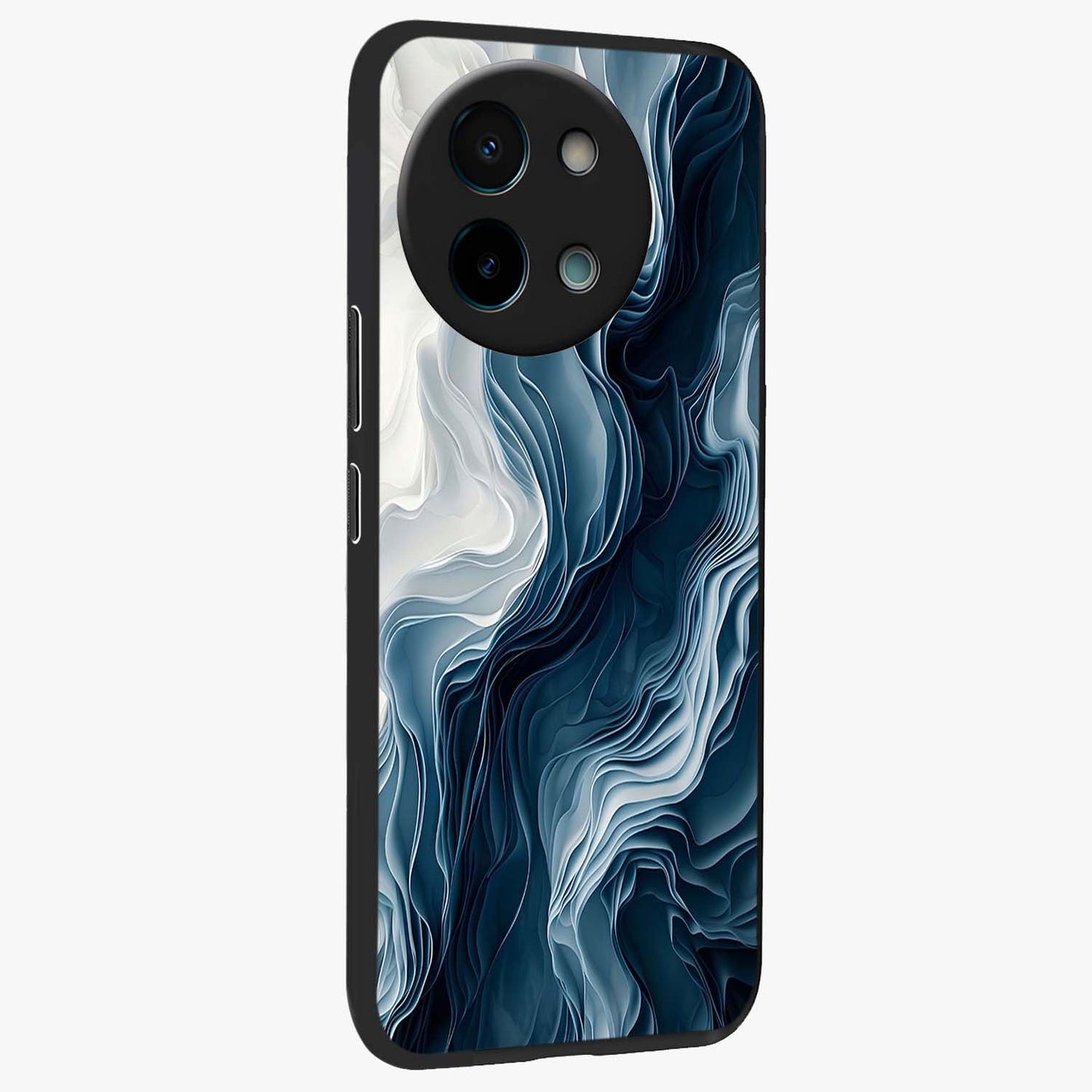 Ethereal Paper Marble Glass Case upright view showcasing smooth marble artwork with refined minimalist theme.