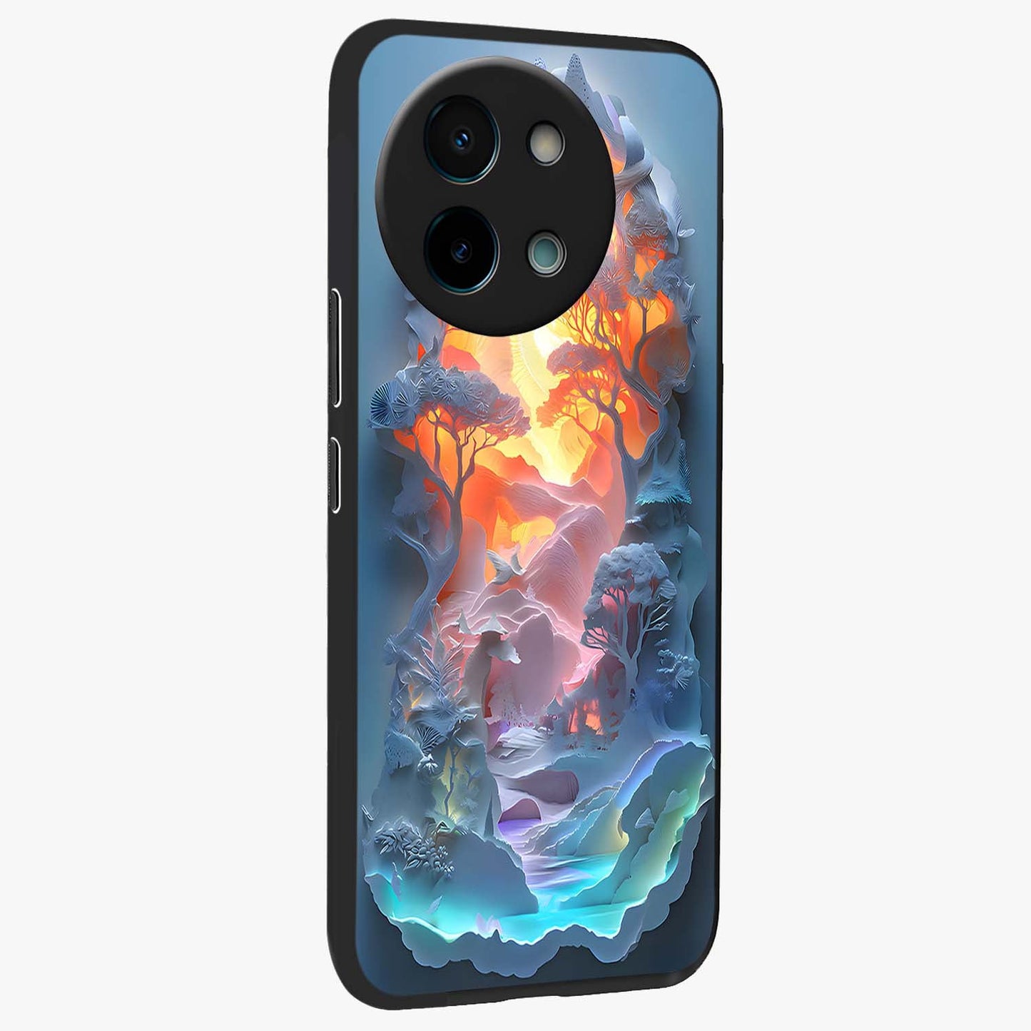 Glow Forest Portal Glass Case upright view showcasing enchanted forest portal artwork with fantasy nature theme.