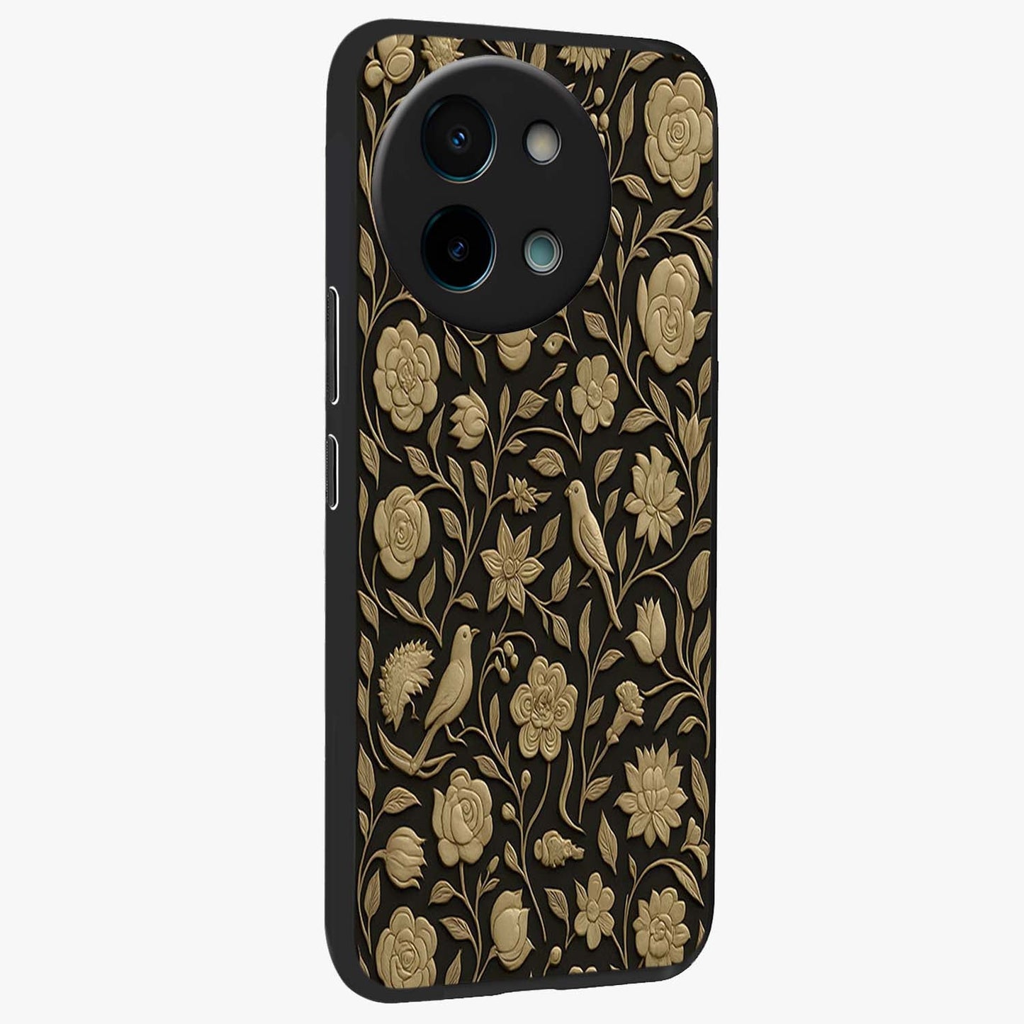 Golden Evil Eye Mandala Glass Case upright view showcasing decorative evil eye mandala artwork with spiritual aesthetic style.