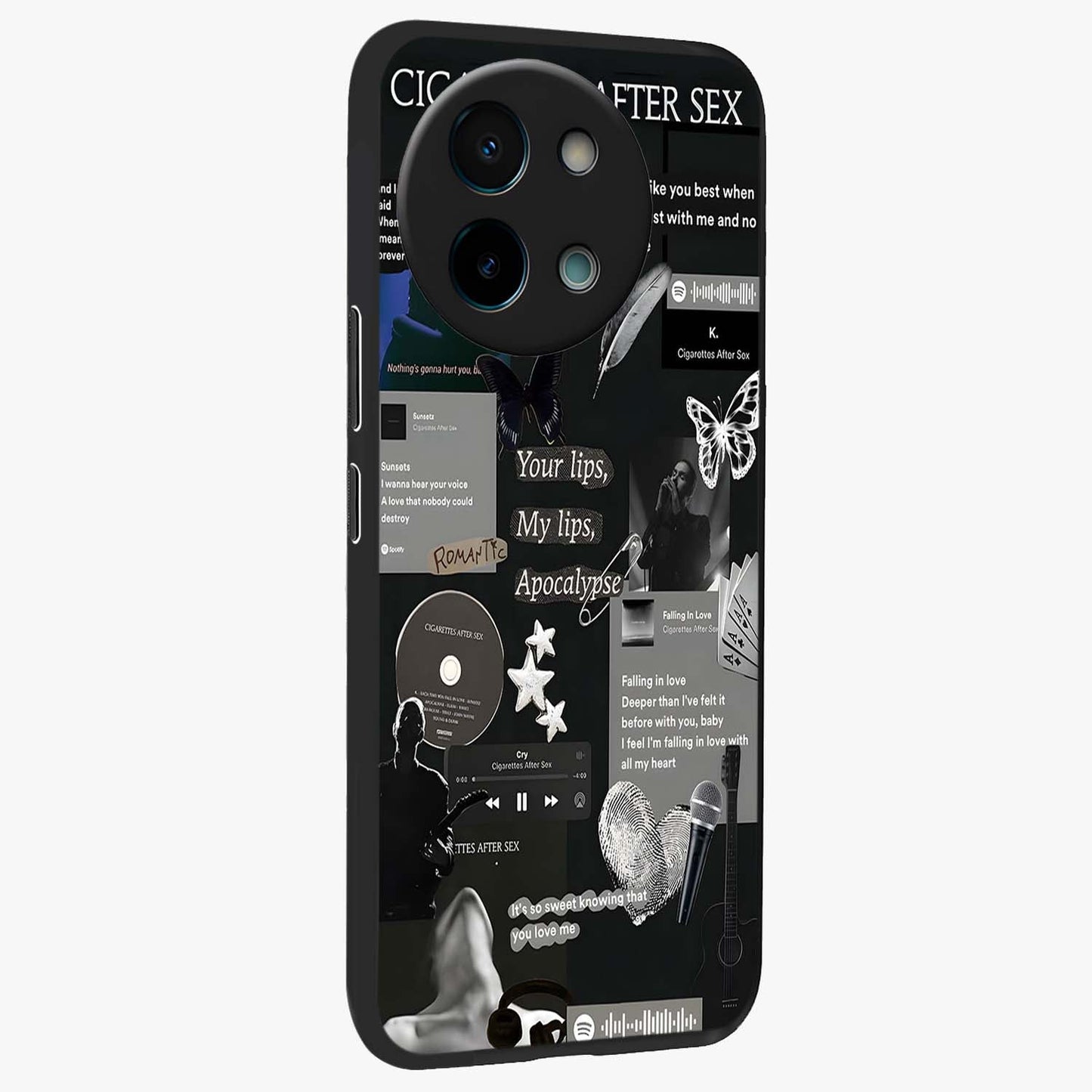 Midnight Love Echo Glass Case upright view showcasing expressive romantic artwork with dreamy midnight theme.