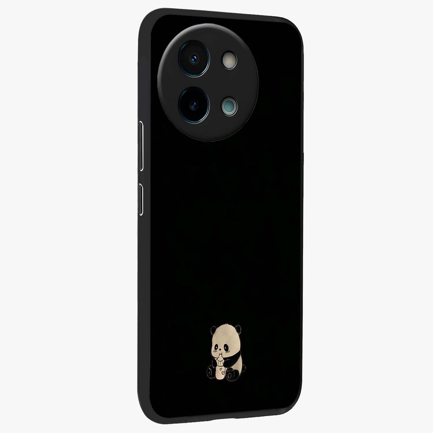 Midnight Panda Love Glass Case upright view showcasing charming panda artwork with playful romantic theme.