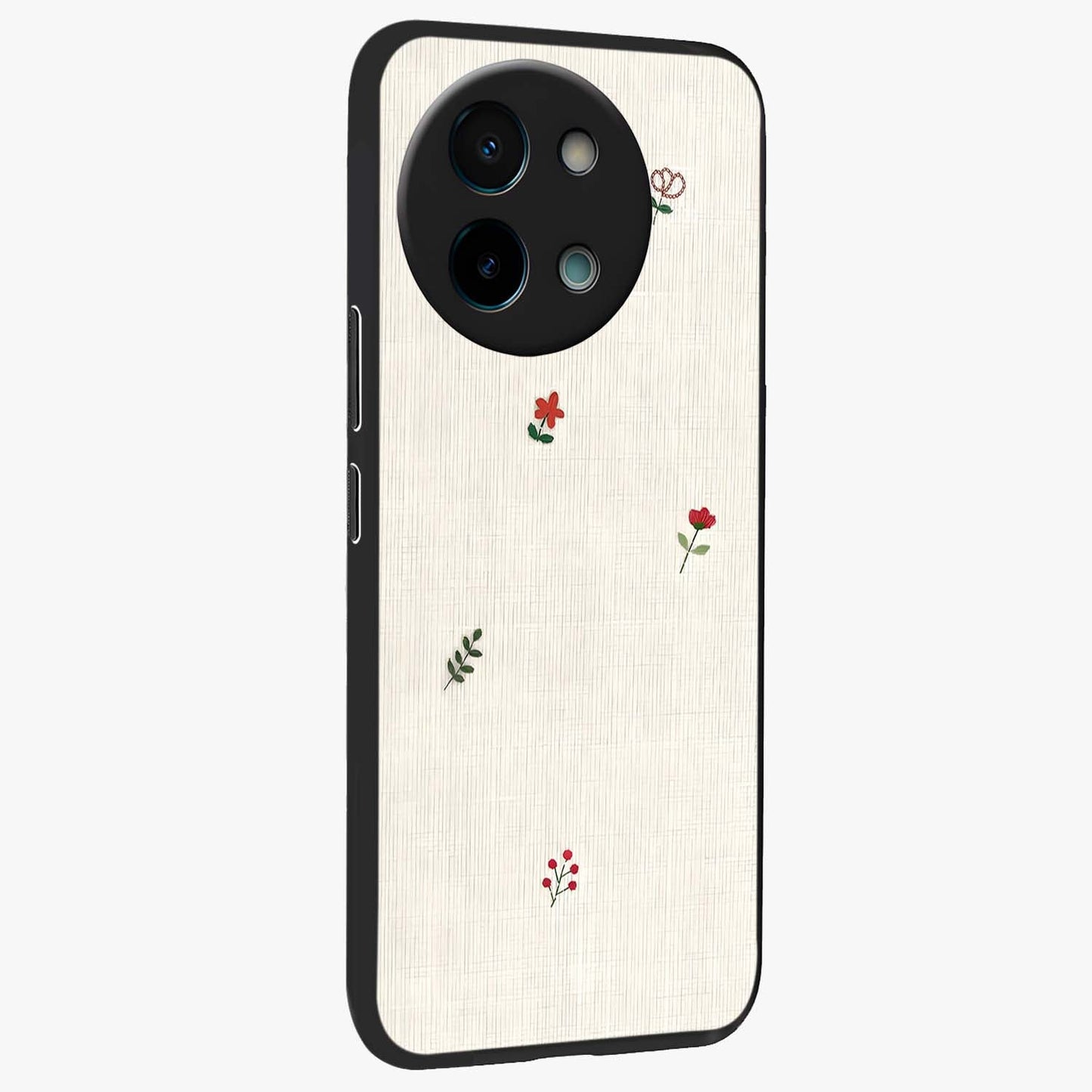 Minimalistic Blue With White Flower Pattern Glass Case upright view showcasing clean white flower artwork with calming blue theme.