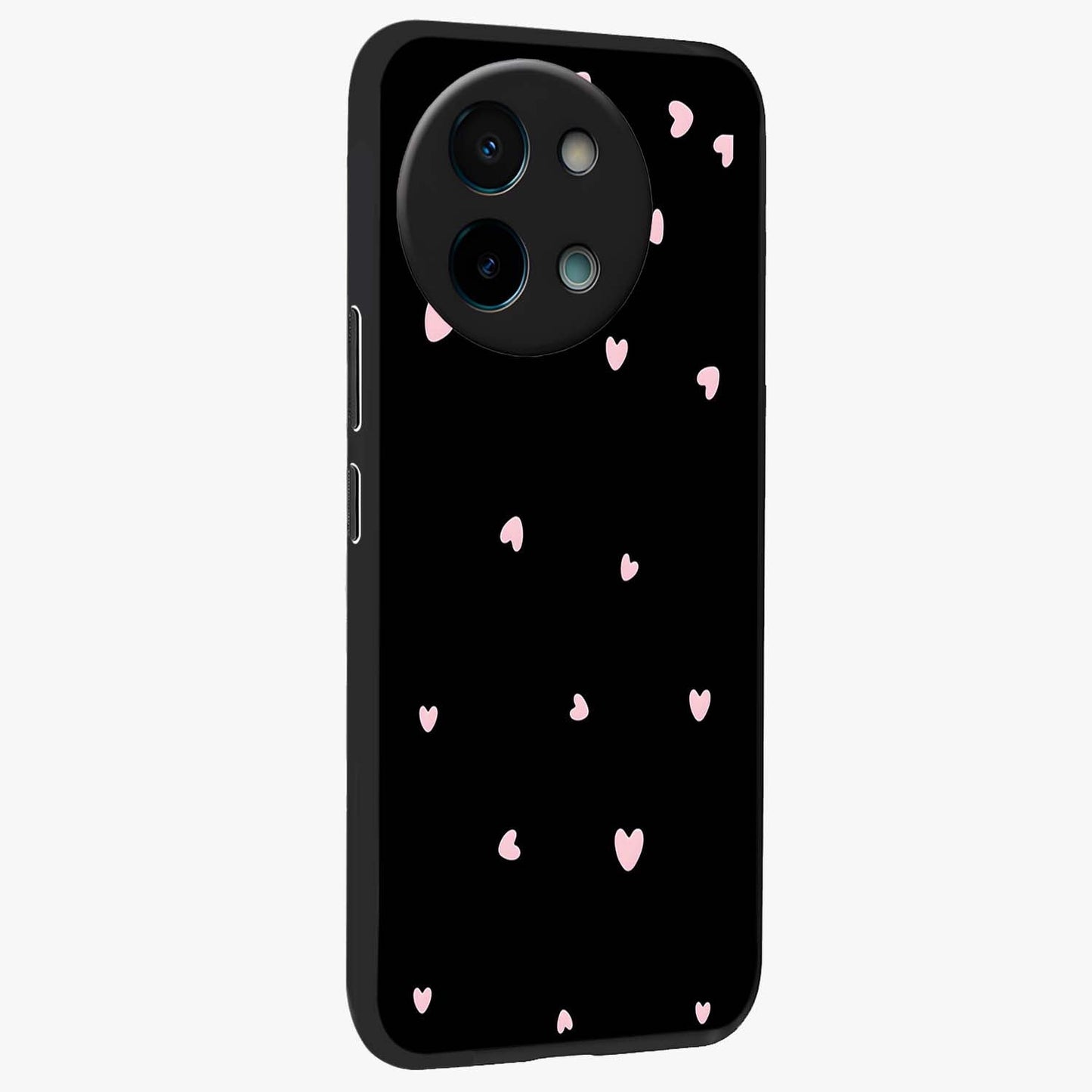 Pink Love Drops Glass Case upright view showcasing charming heart drop artwork with romantic playful theme.
