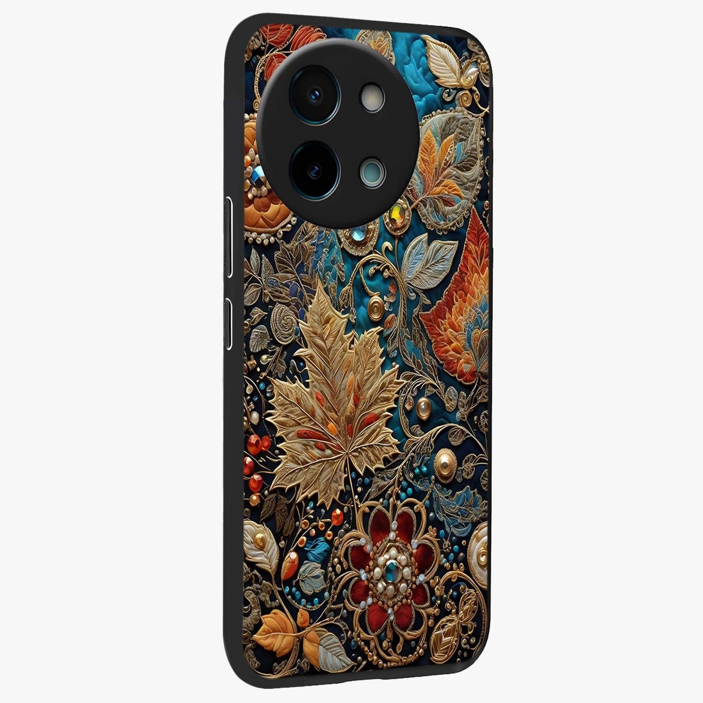 Royal Jewel Garden Glass Case upright view showcasing rich floral artwork with luxurious garden theme.