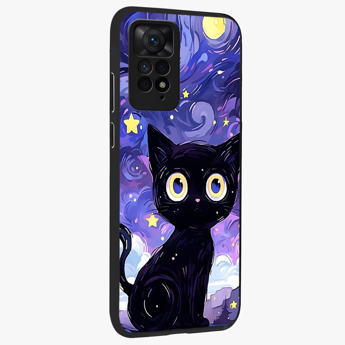 Abstract Cat Art Glass Case upright view showcasing creative feline illustration and aesthetic artistic style.
