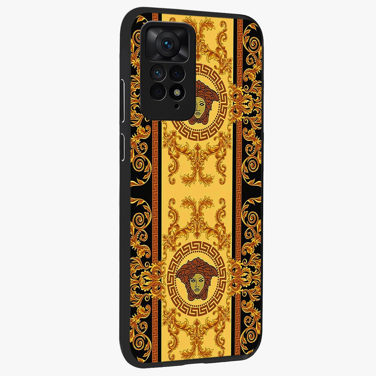Golden Lotus Glow Glass Case upright view showcasing luminous lotus artwork with peaceful divine theme.