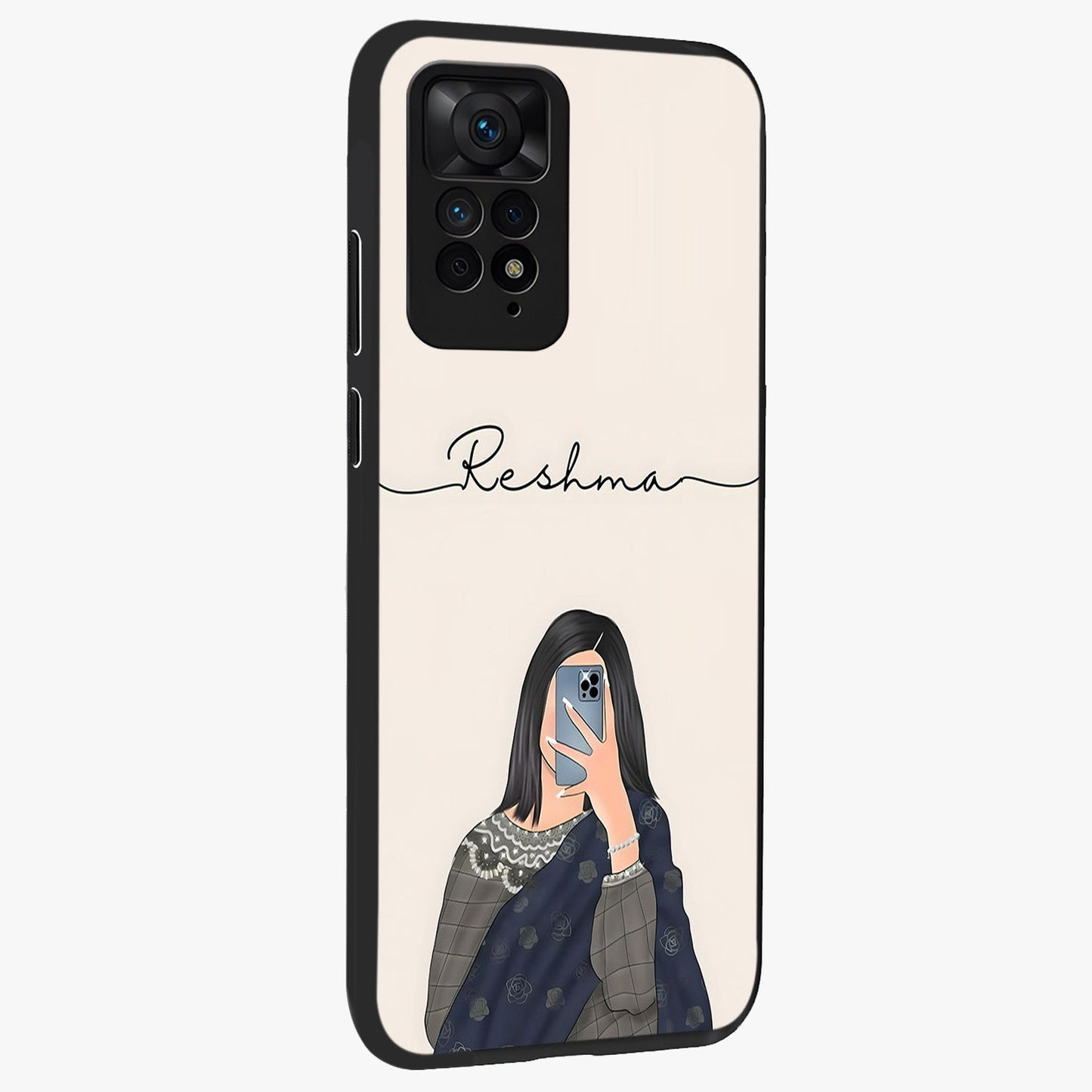 Mirror Mood Muse With Custom Name Glass Case upright view showcasing artistic mirror themed artwork with personalized aesthetic.