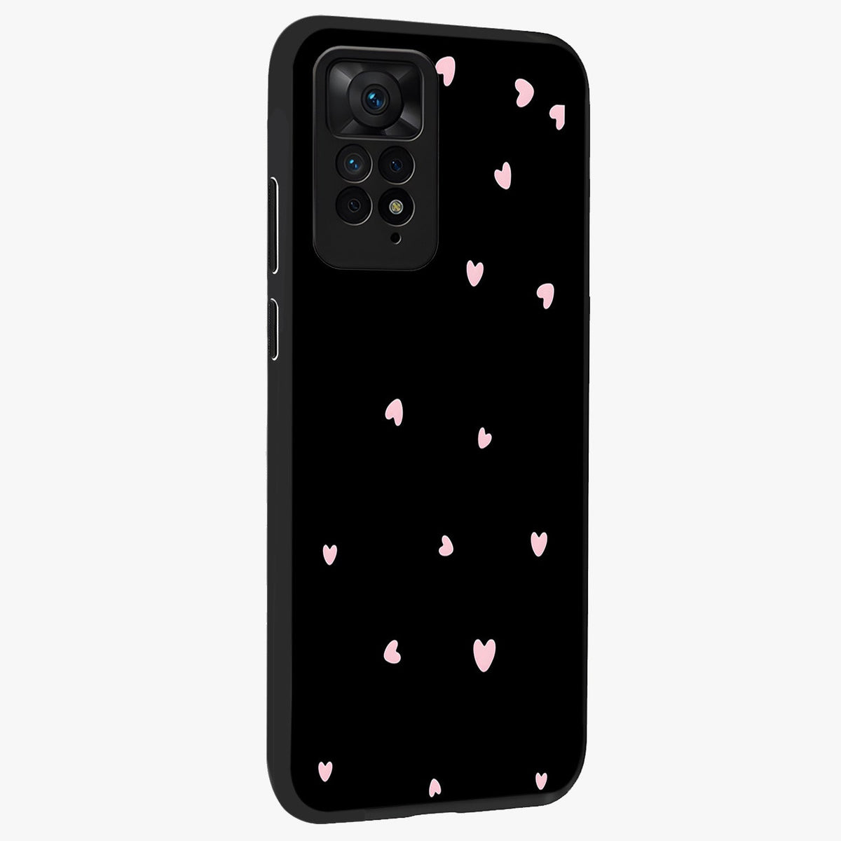 Pink Love Drops Glass Case upright view showcasing charming heart drop artwork with romantic playful theme.
