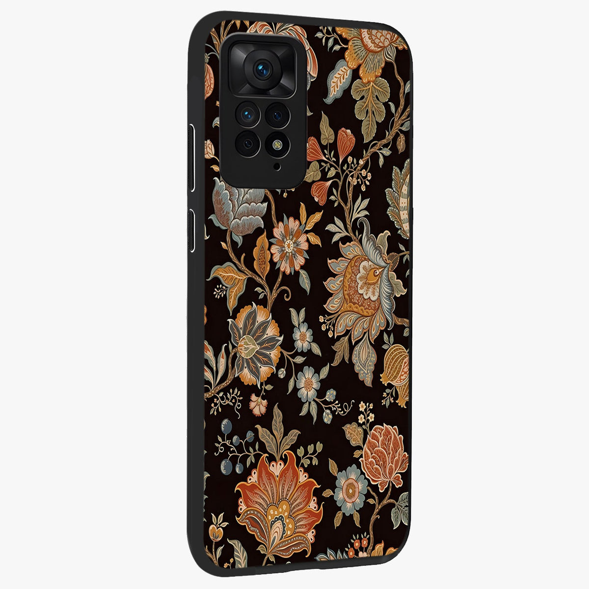 Vintage Floral Dream Glass Case upright view showcasing delicate floral artwork with timeless vintage theme.