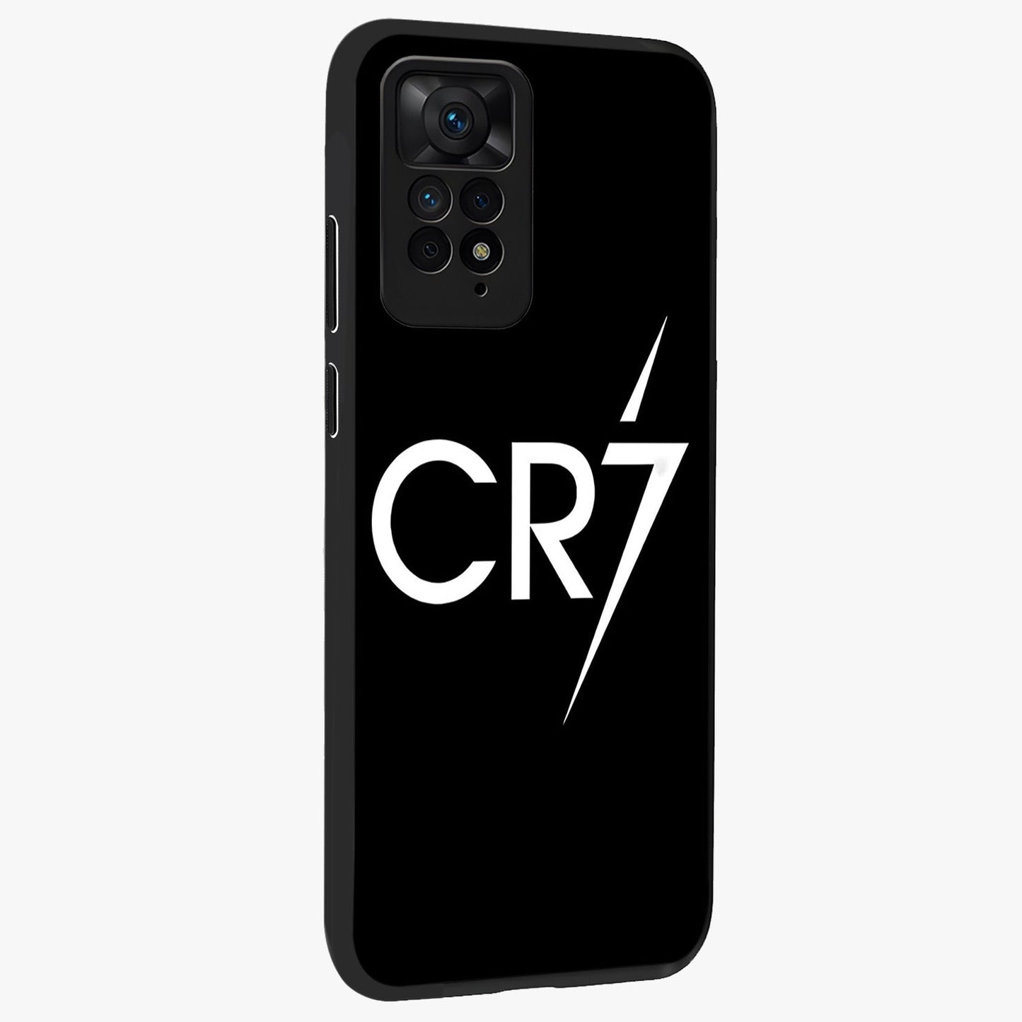 Cr7 Elite Strike Glass Case upright view showcasing energetic football inspired design with modern sports aesthetic.