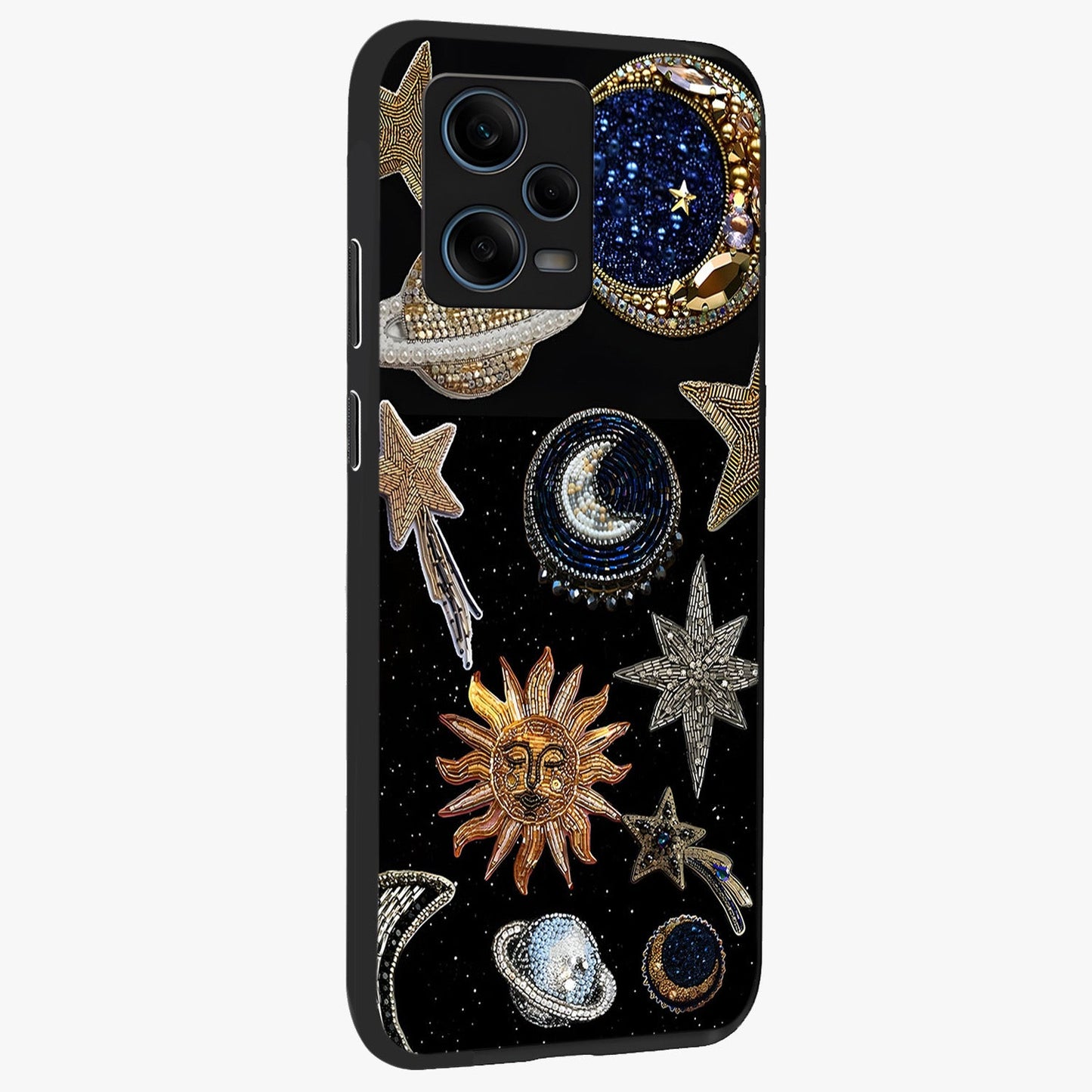 Celestial Gem Constellations Glass Case upright view showcasing cosmic constellation artwork with celestial aesthetic style.