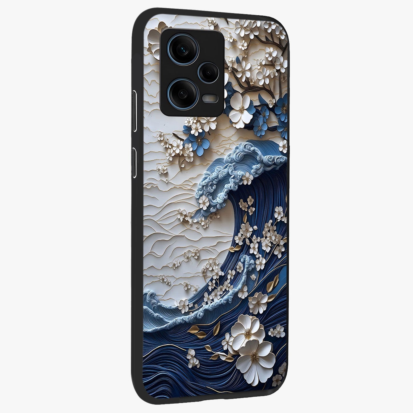 Floral Wave Origami Glass Case upright view showcasing creative floral origami artwork with artistic decorative theme.