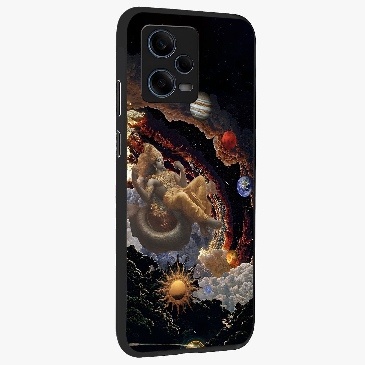 Galactic Divine God Glass Case upright view showcasing mystical divine artwork with dramatic cosmic theme.