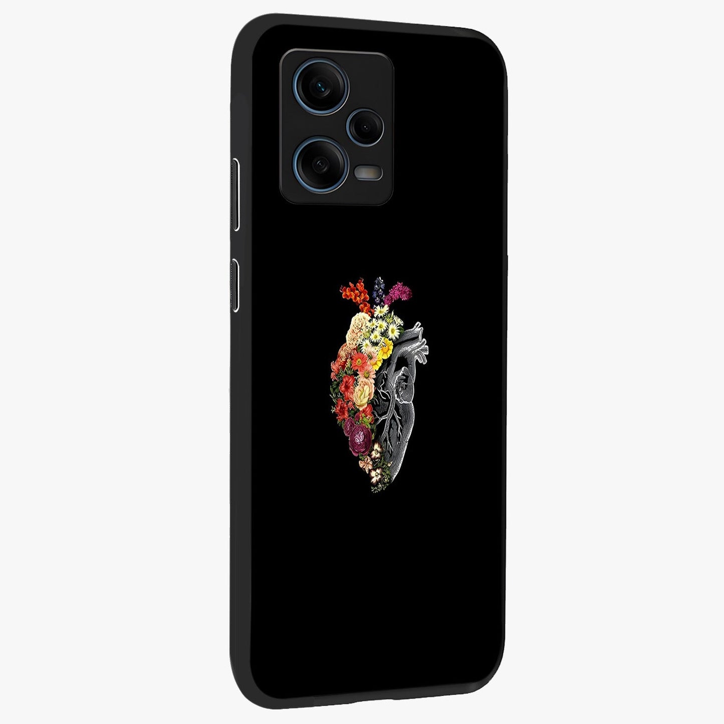 Heart With Flowers Glass Case upright view showcasing decorative heart and floral artwork with sweet romantic theme.
