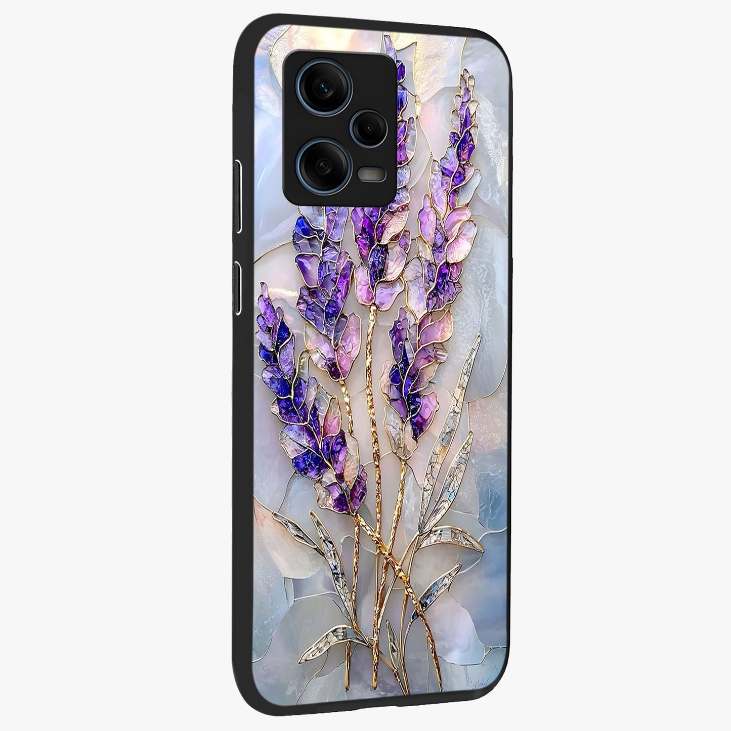 Lavender Dream Glow Glass Case upright view showcasing radiant lavender glow artwork with calming dreamy theme.