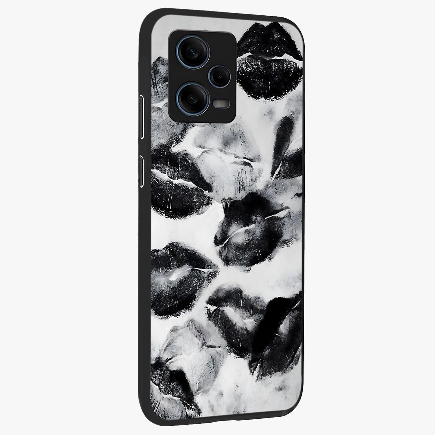 Midnight Kiss Marks Glass Case upright view showcasing stylish kiss mark artwork with trendy romantic theme.