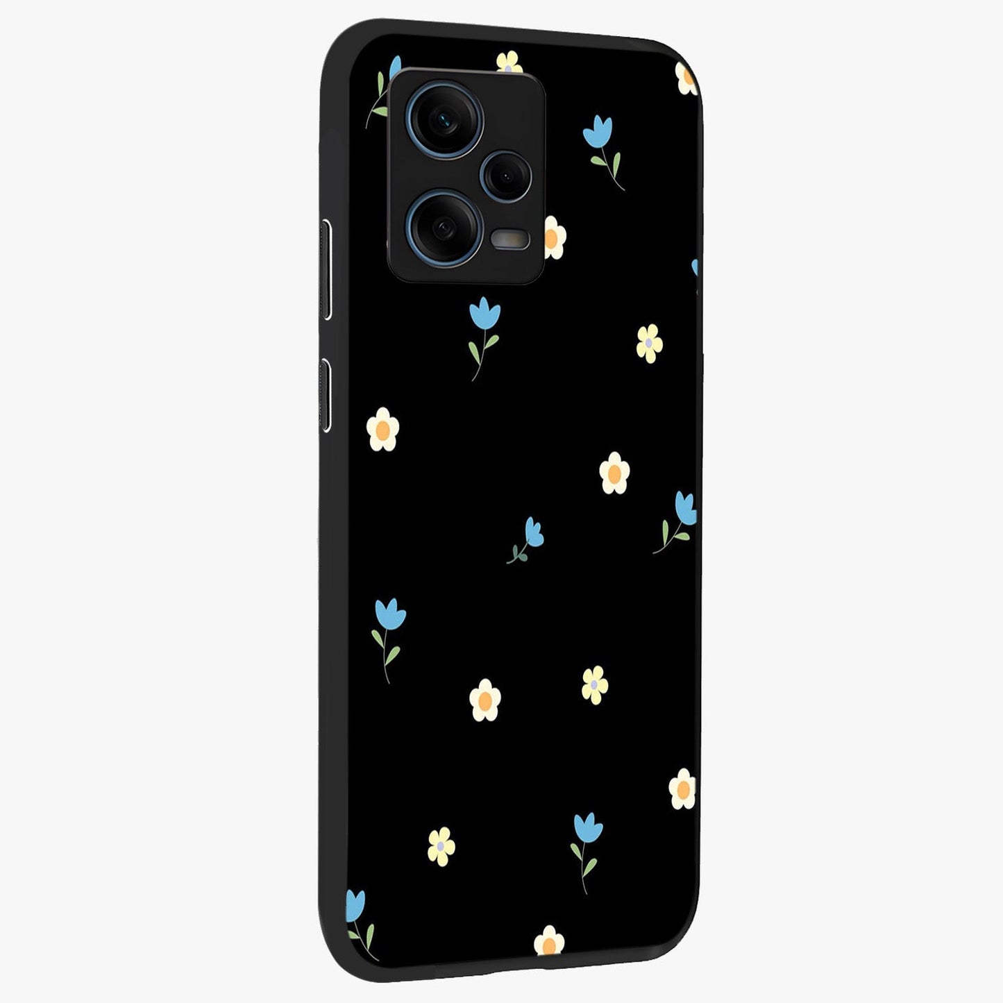 Minimal Petal Whispers Glass Case upright view showcasing elegant floral artwork with modern minimalist style.