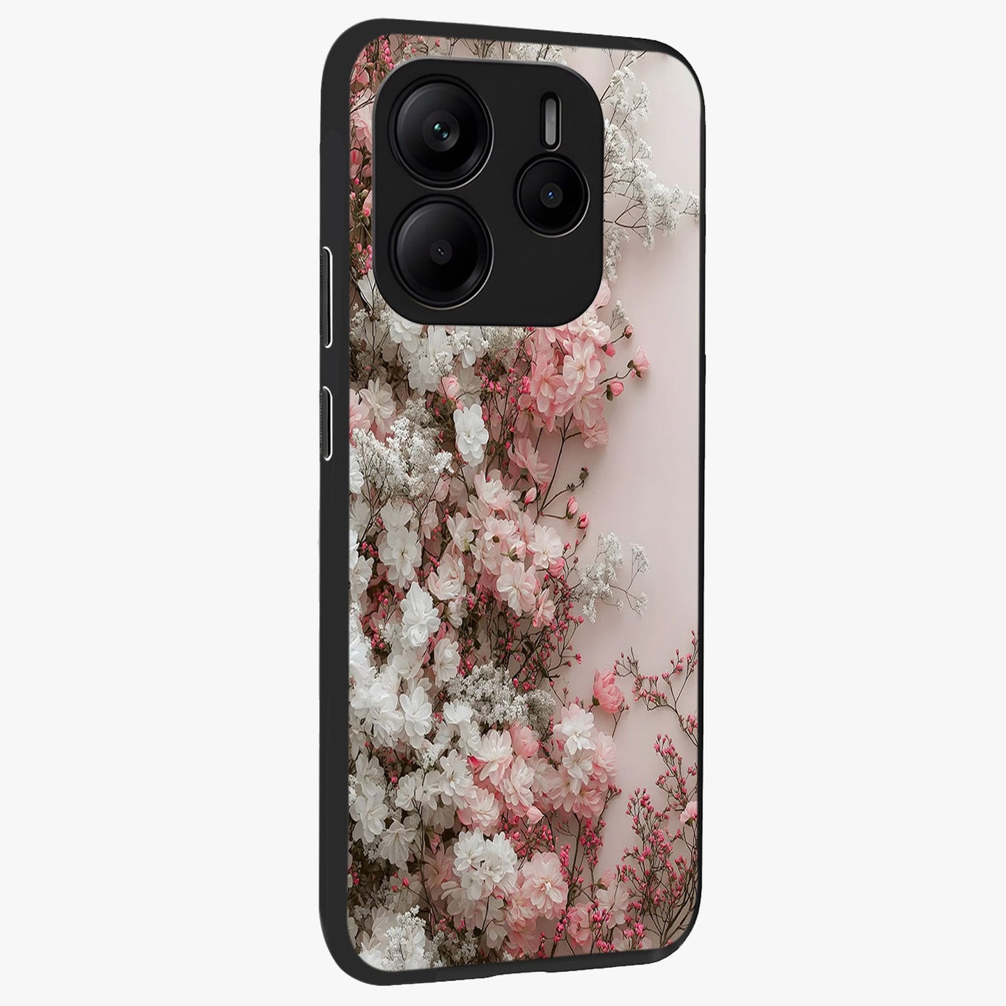 Blush Blossom Cloud Glass Case upright view showcasing calm floral cloud artwork with gentle dreamy theme.