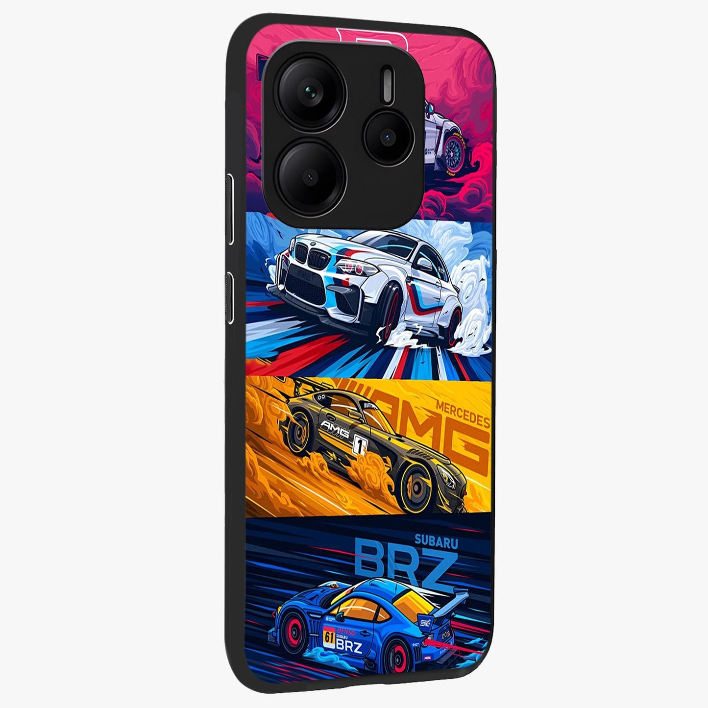 JDM Sports Car Glass Case upright view showcasing dynamic sports car artwork with bold racing theme.
