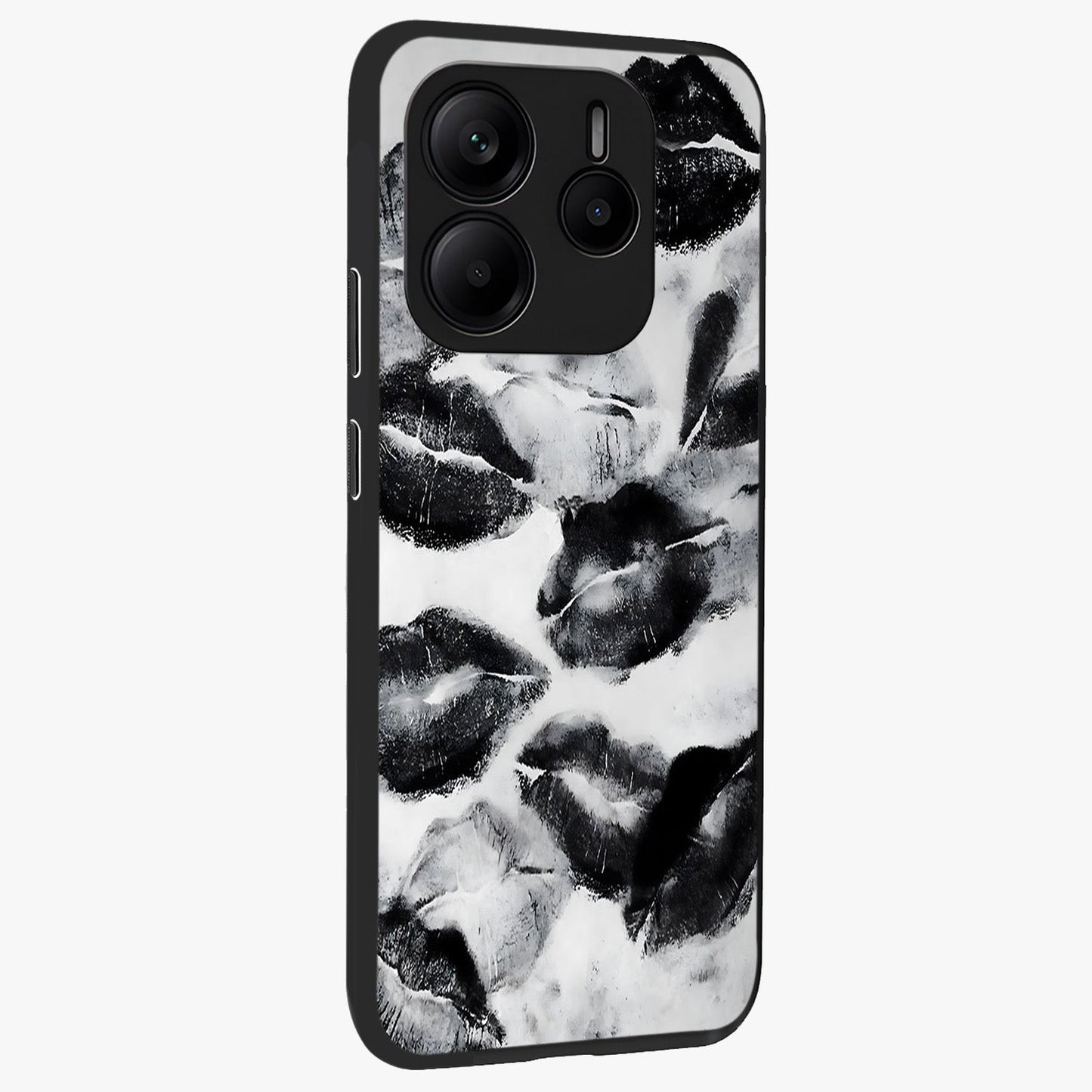 Midnight Kiss Marks Glass Case upright view showcasing stylish kiss mark artwork with trendy romantic theme.
