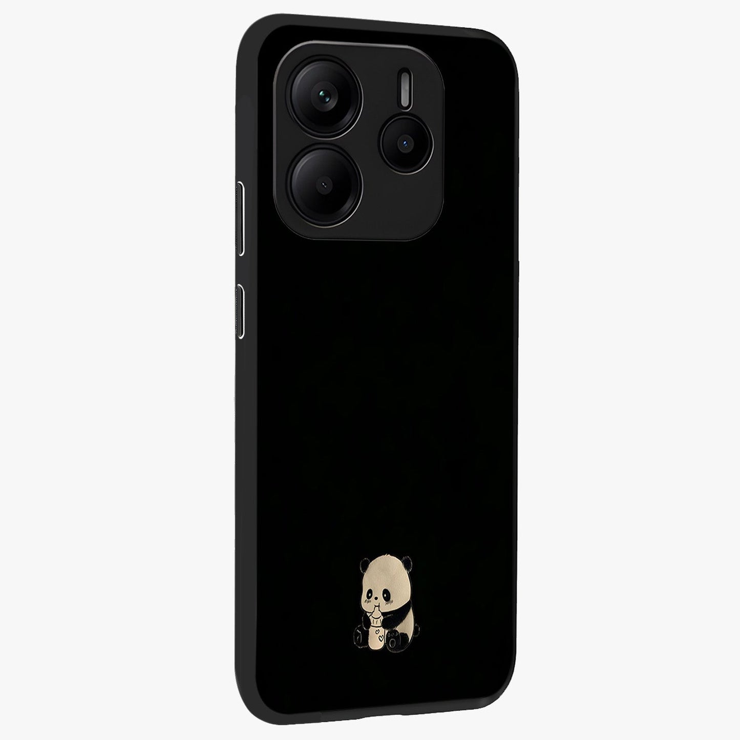 Midnight Panda Love Glass Case upright view showcasing charming panda artwork with playful romantic theme.