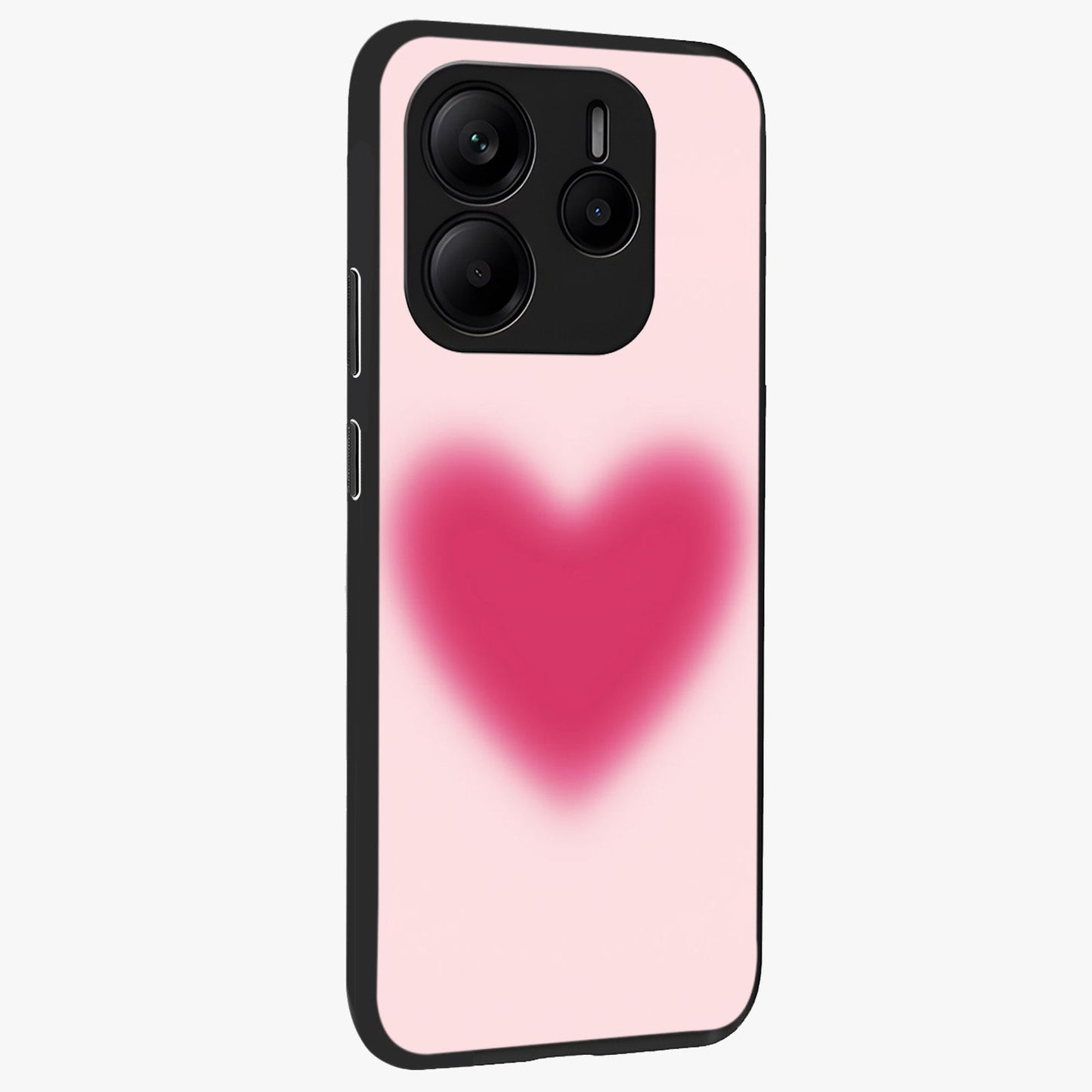 Pink Aura Heart Glass Case upright view showcasing romantic heart artwork with soft pastel theme.
