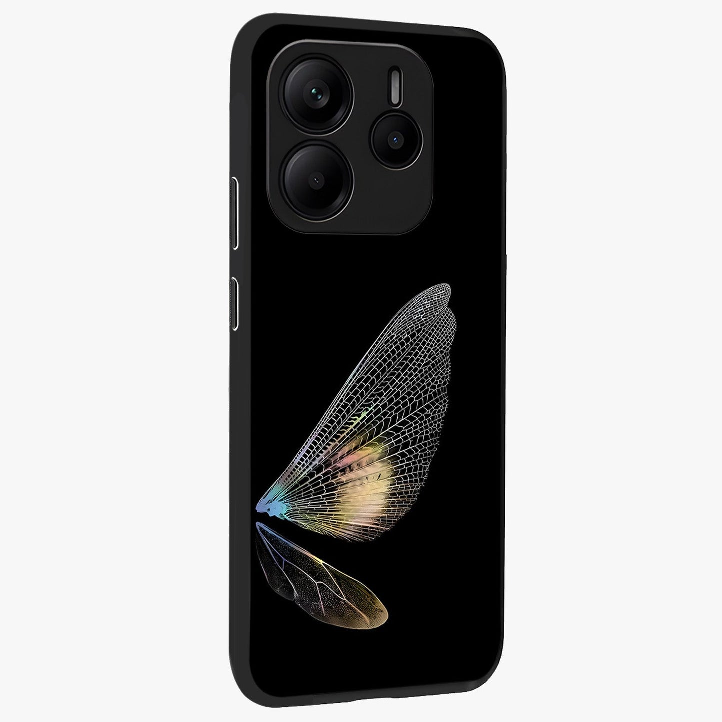 Whispers Of Wings Glass Case upright view showcasing elegant wing artwork with light airy theme.